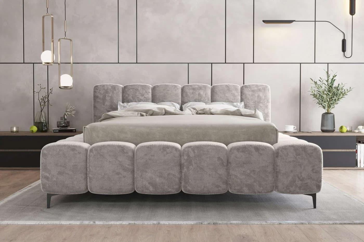 99rooms Polsterbett Cozy Grau mit Bettkasten