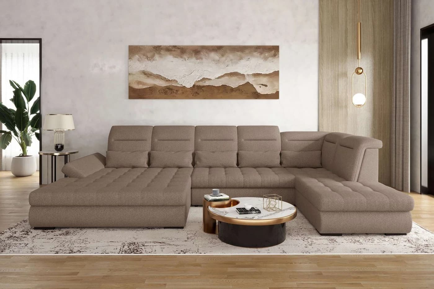 99rooms Wohnlandschaft Toscana U-Form Bettfunktion Velours VOGUE