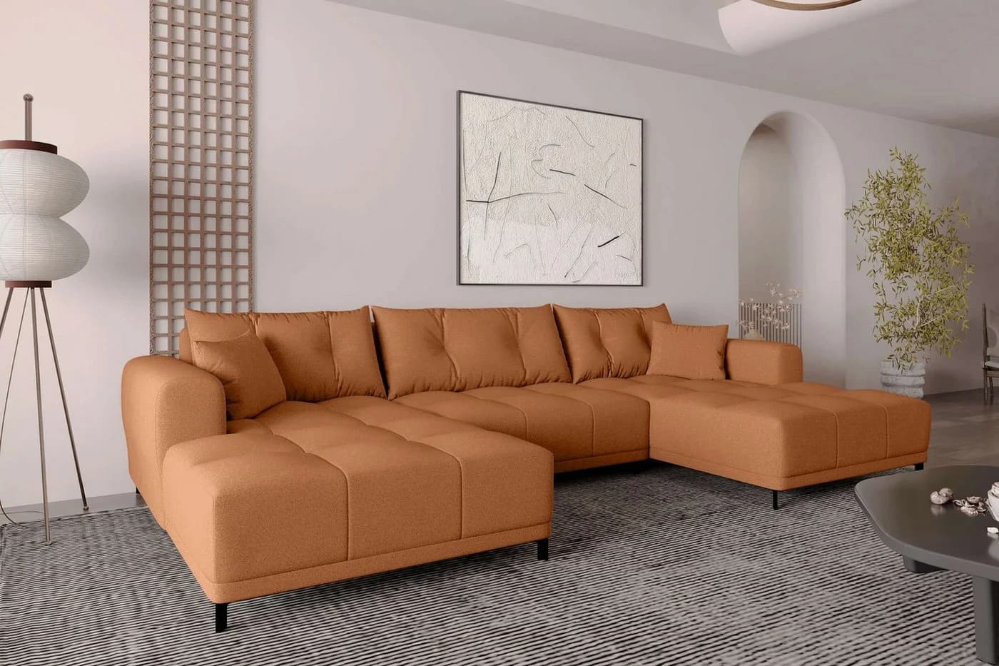 99rooms Wohnlandschaft Massimo U-Form Sofa mit Schlaffunktion Rostfarben - Bild 3