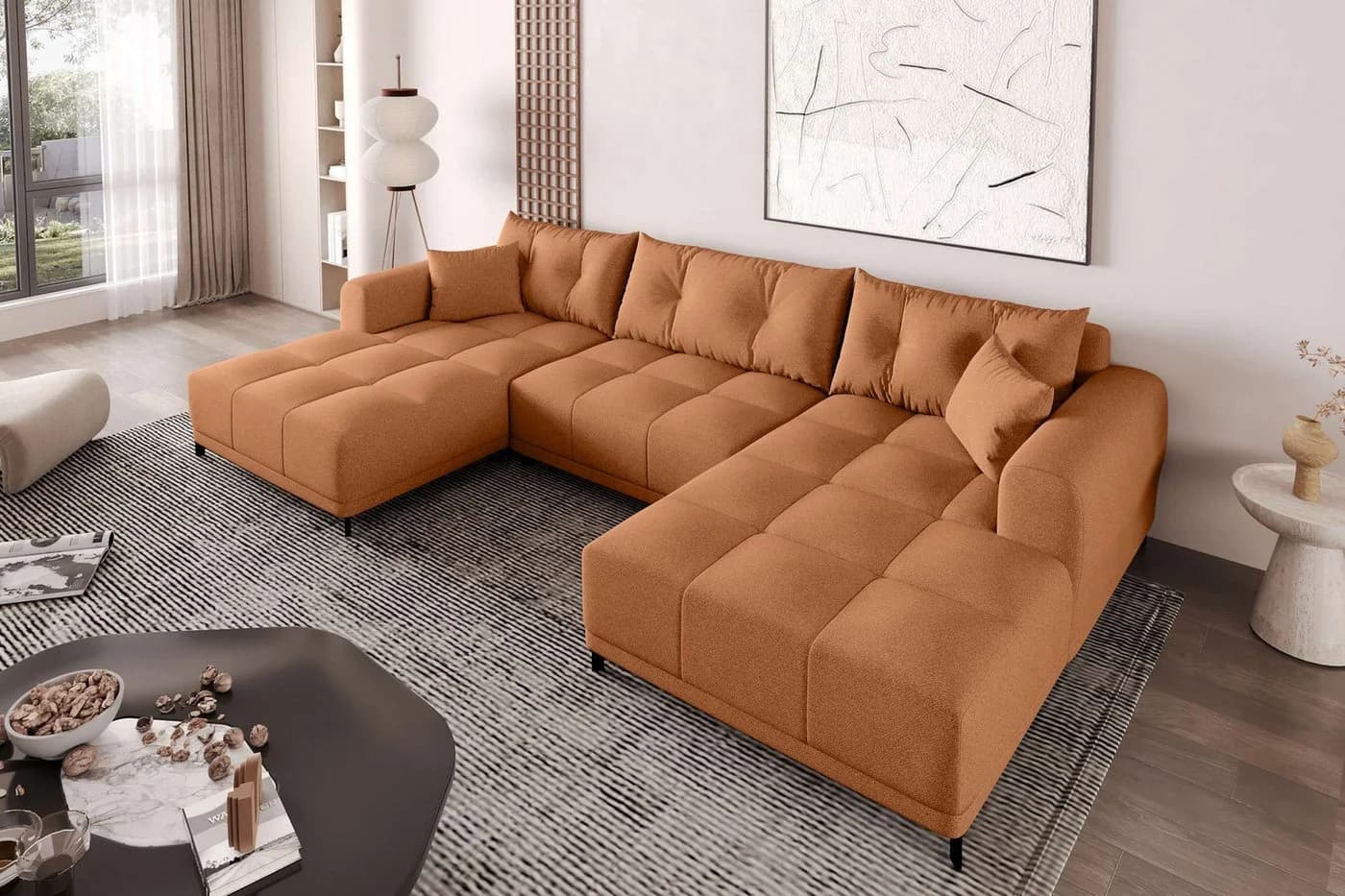 99rooms Wohnlandschaft Massimo U-Form Sofa mit Schlaffunktion Rostfarben - Bild 4
