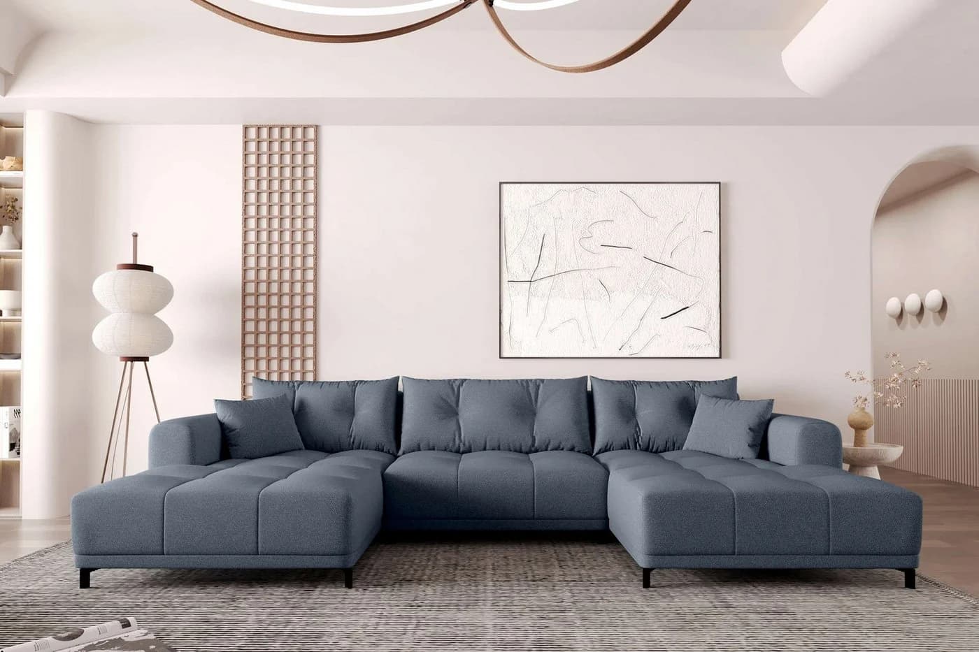 99rooms Wohnlandschaft Massimo U-Form Sofa mit Schlaffunktion Dunkelblau - Bild 2