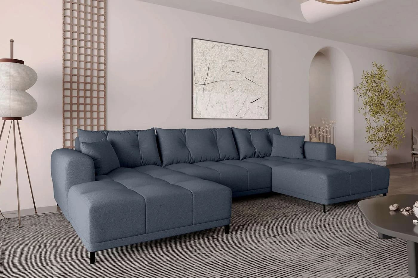 99rooms Wohnlandschaft Massimo U-Form Sofa mit Schlaffunktion Dunkelblau - Bild 3