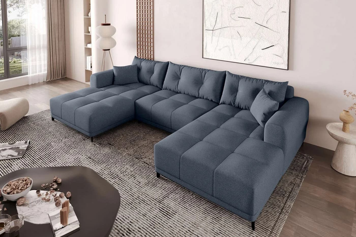 99rooms Wohnlandschaft Massimo U-Form Sofa mit Schlaffunktion Dunkelblau - Bild 4