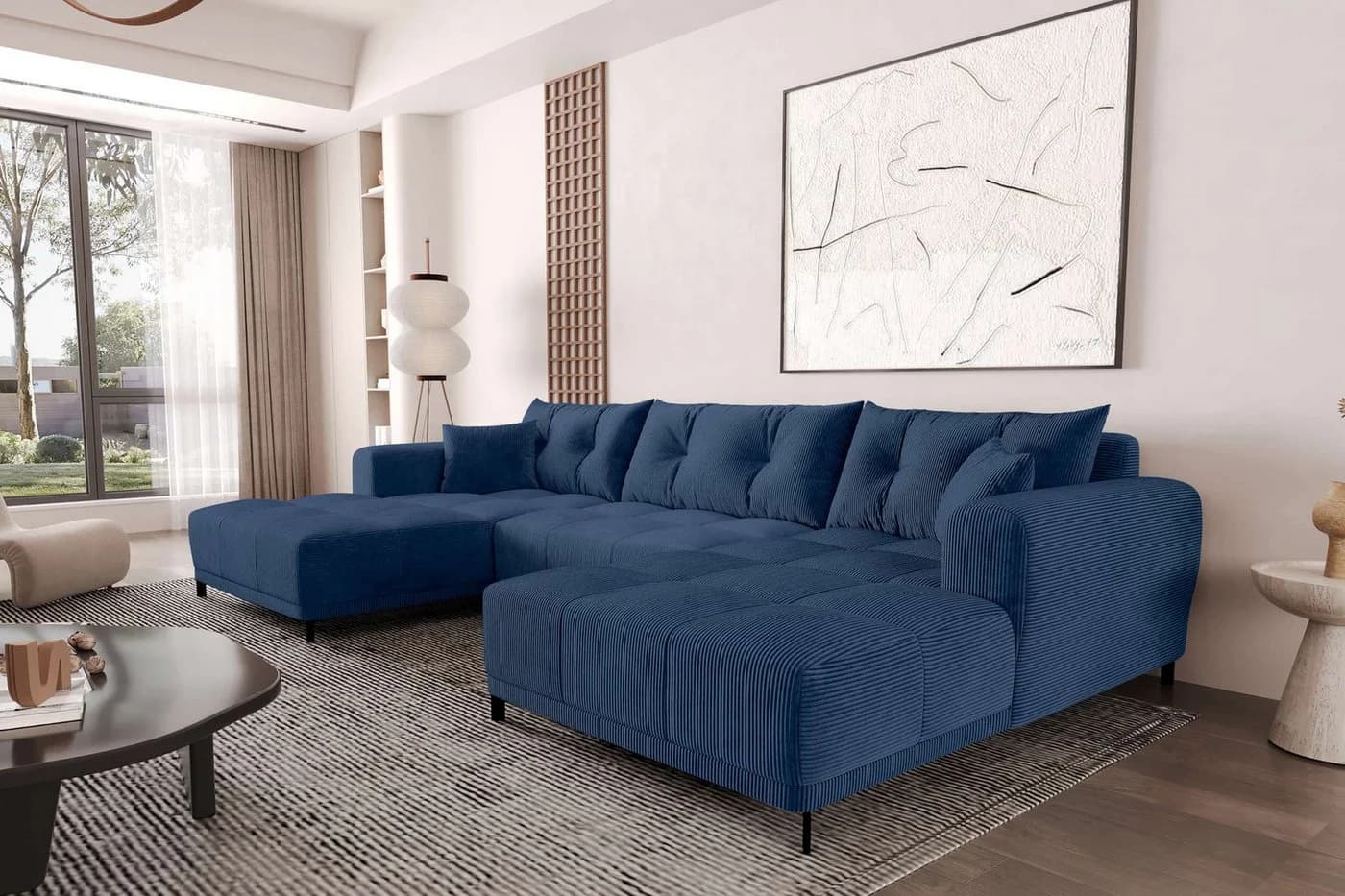 99rooms Wohnlandschaft Massimo U-Form Sofa Blau