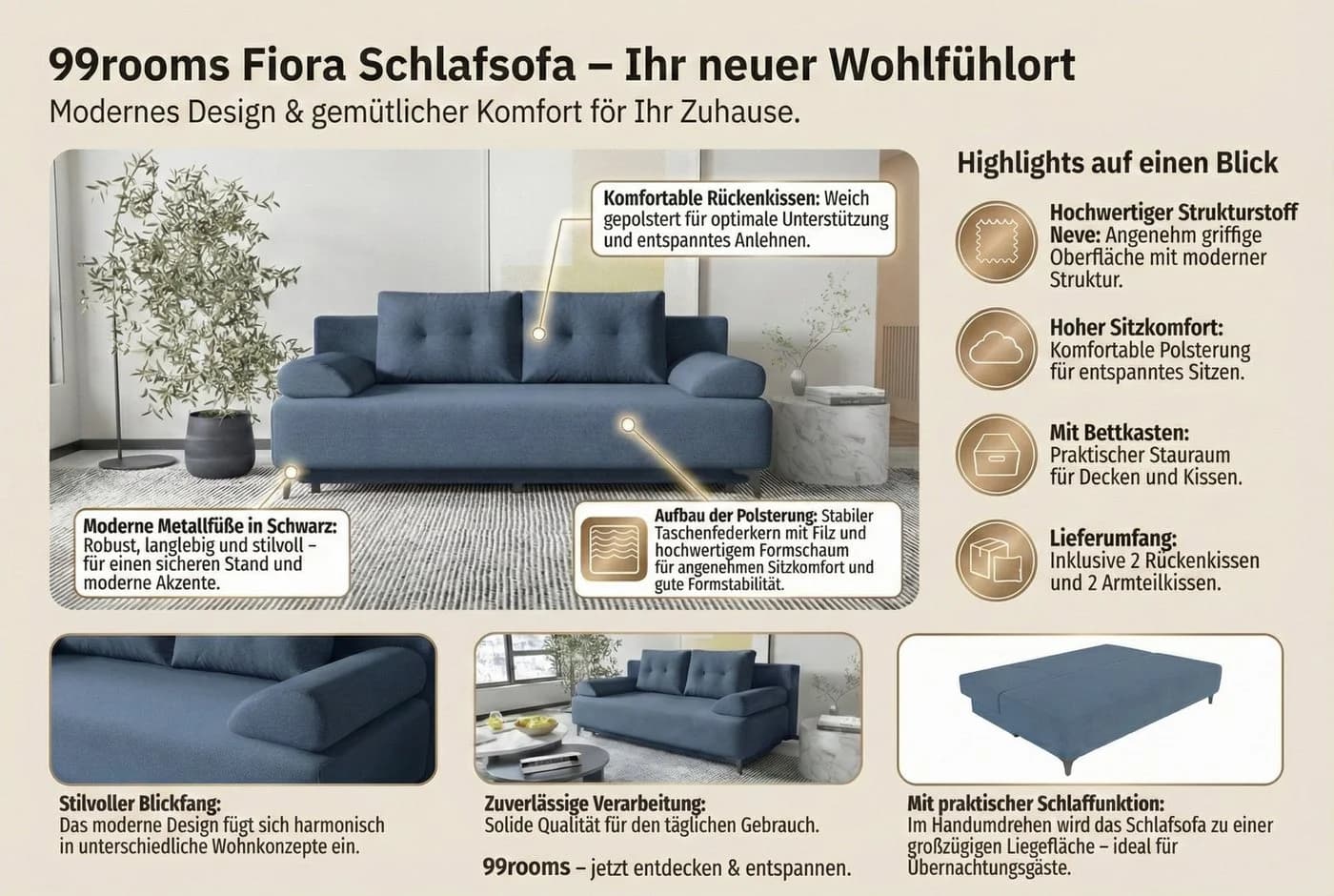 99rooms 3-Sitzer Sofa Fiora 200x90 cm - Bild 4