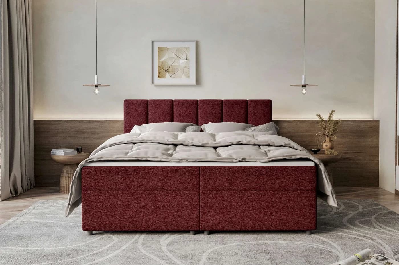 99rooms Boxspringbett Bergamo Bordeaux Modern