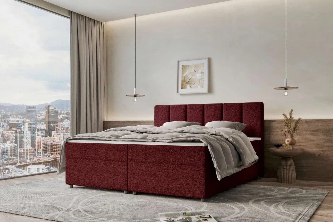 99rooms Boxspringbett Bergamo Bordeaux Modern - Bild 2