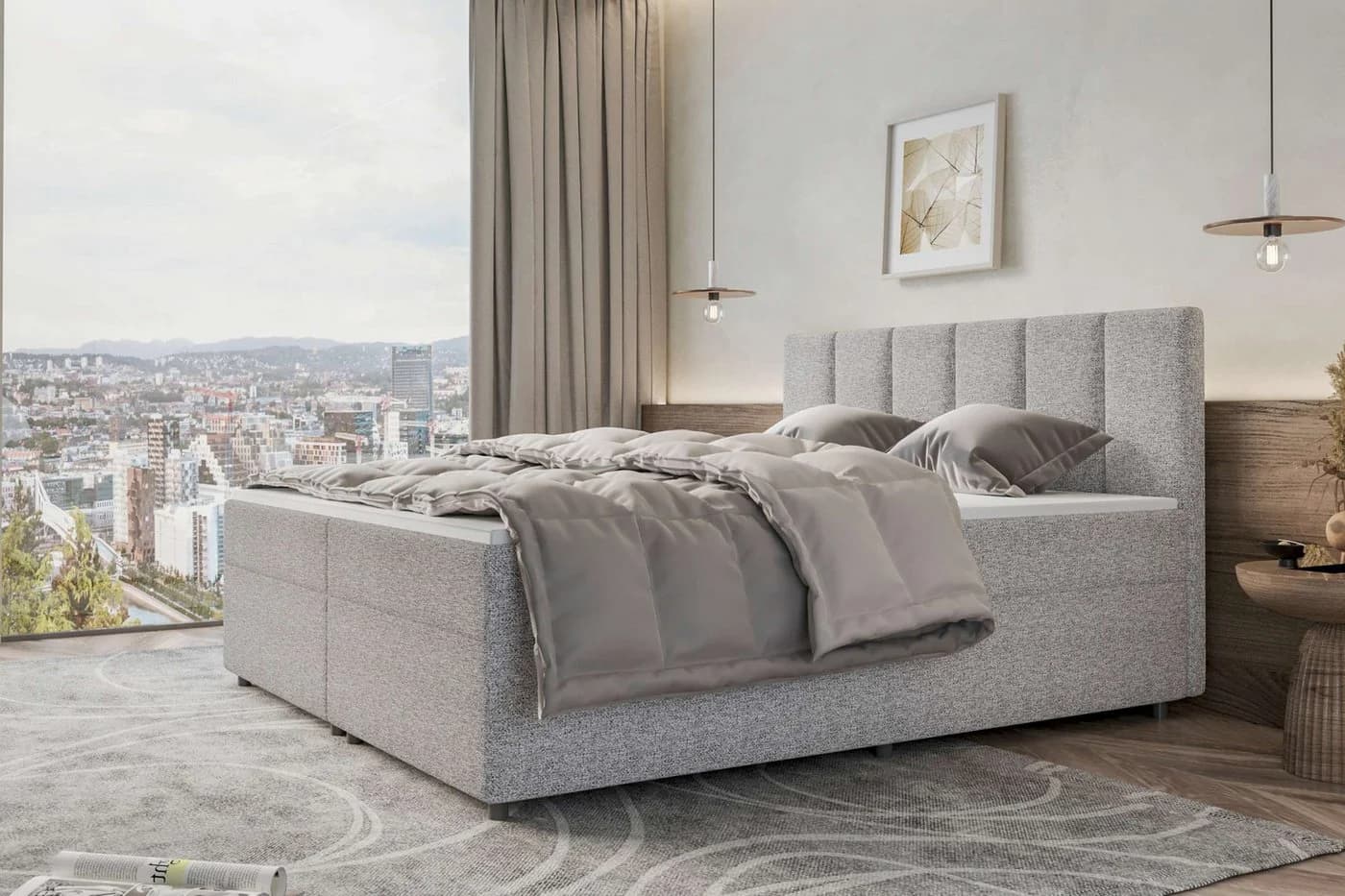 99rooms Boxspringbett Bergamo Hellgrau mit Topper - Bild 4