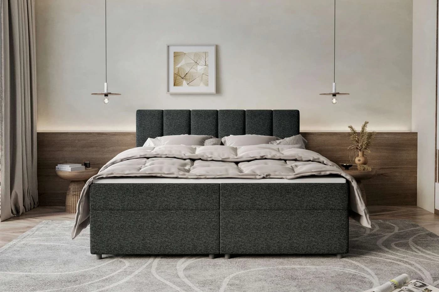 99rooms Boxspringbett Bergamo mit Topper Anthrazit