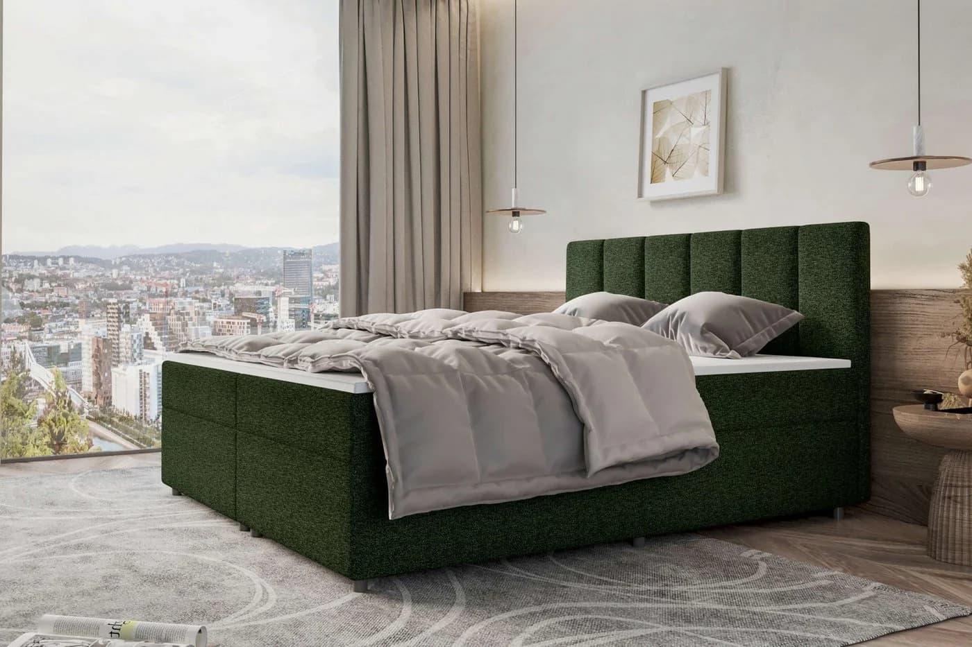 99rooms Boxspringbett Bergamo Dunkelgrün mit Topper - Bild 4