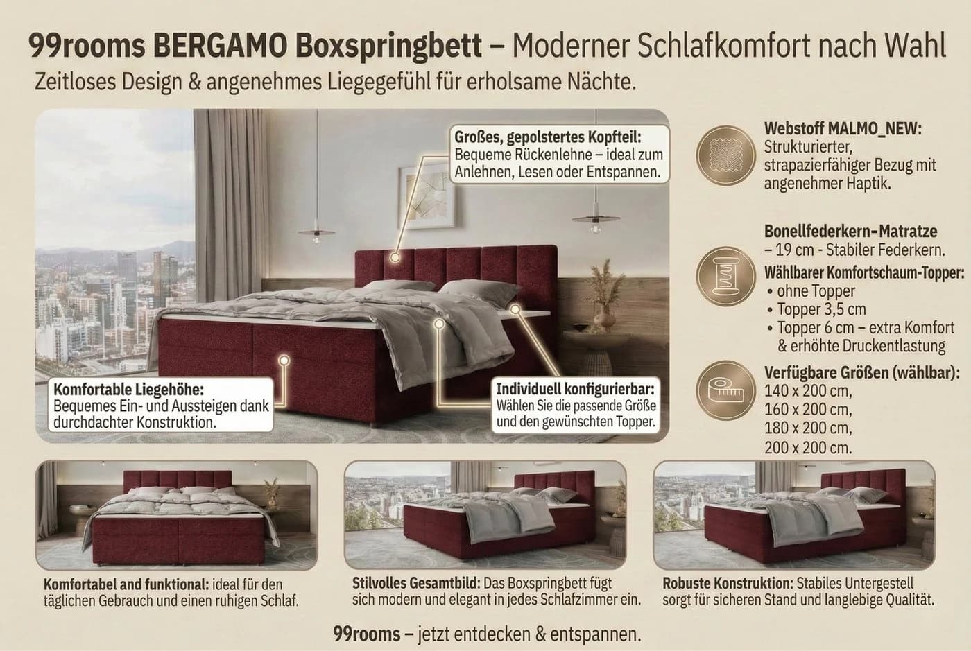 99rooms Boxspringbett Bergamo Dunkelgrün mit Topper - Bild 5