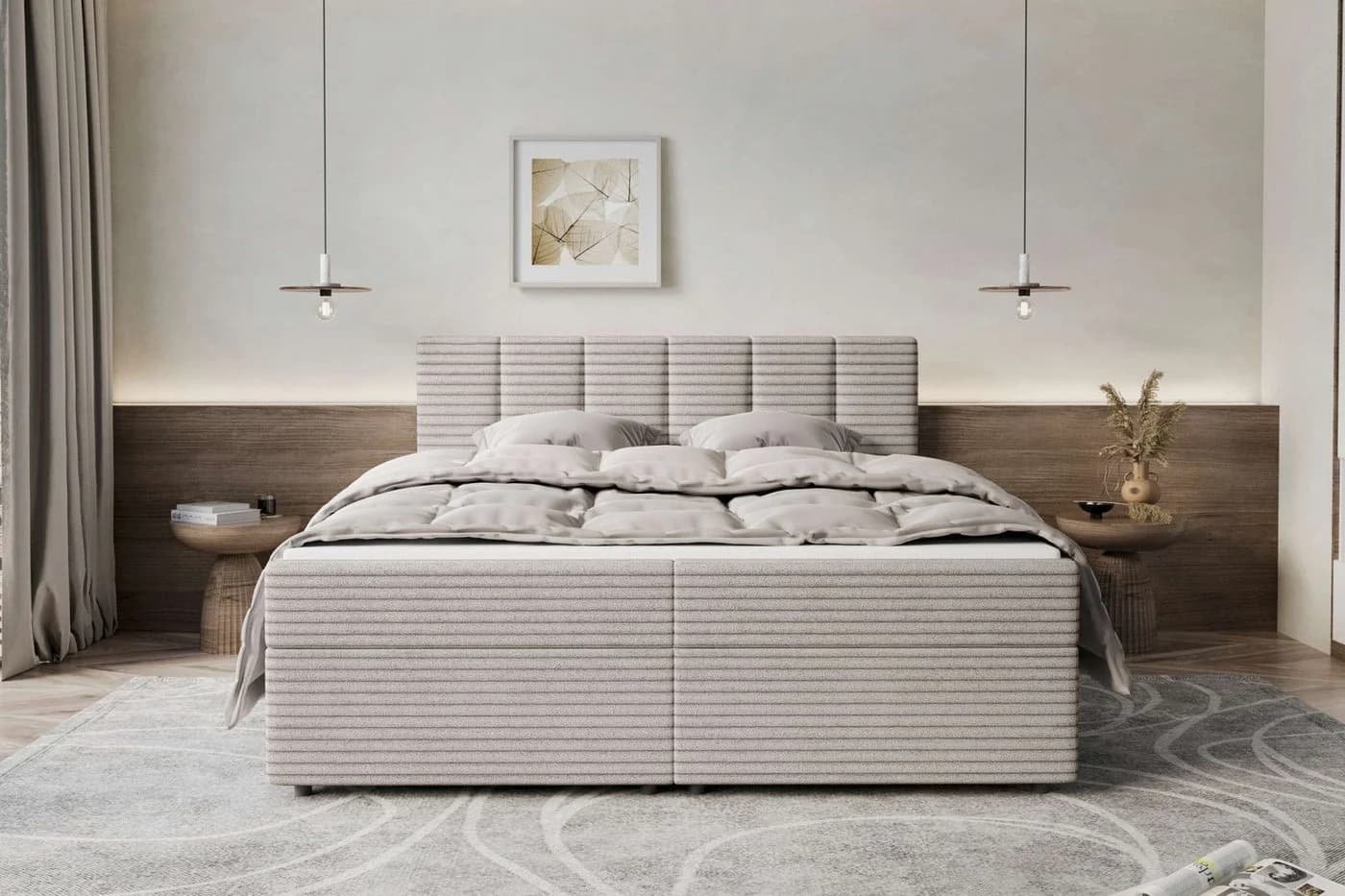 99rooms Boxspringbett Bergamo Beige mit Topper