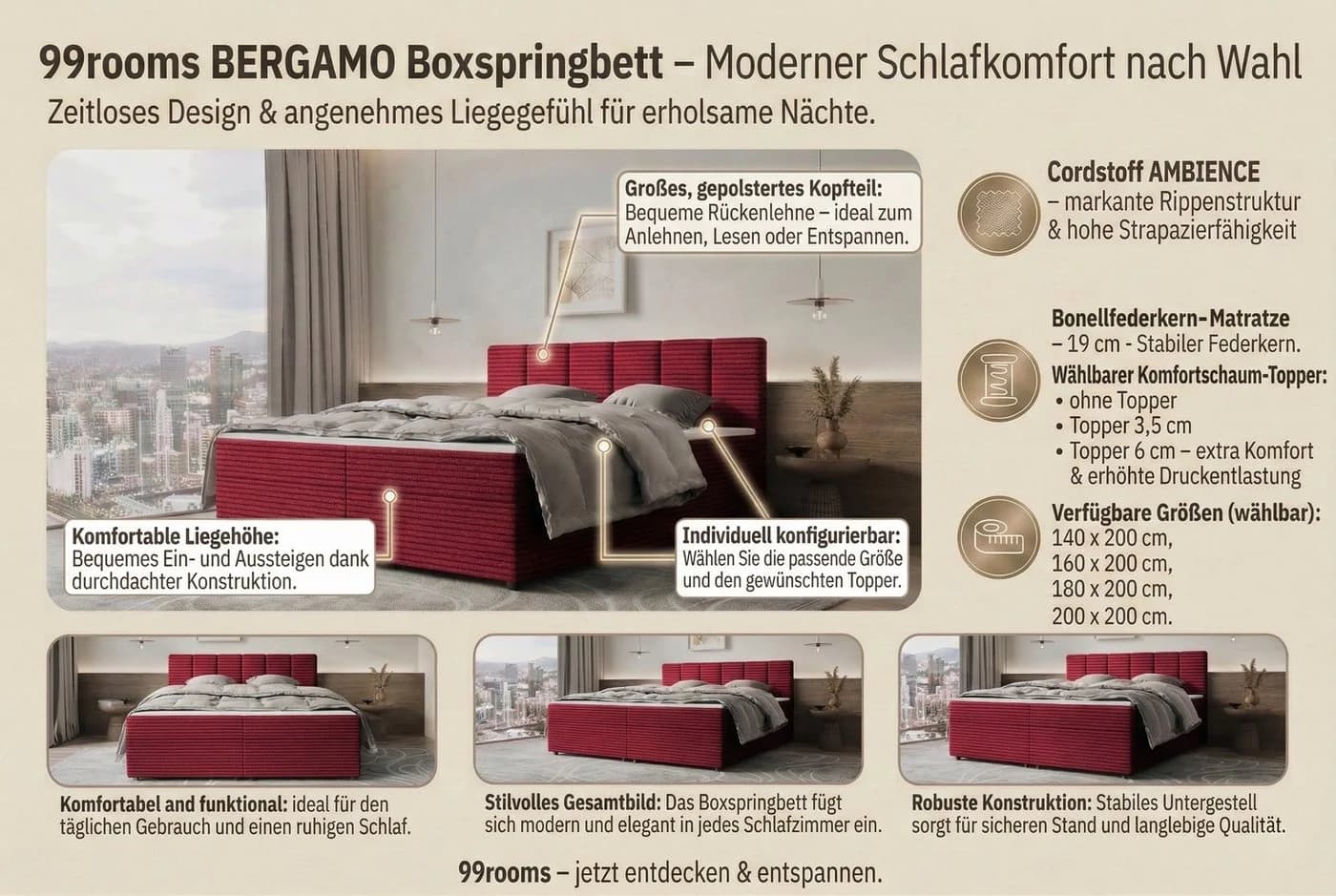 99rooms Boxspringbett Bergamo mit Topper und Bonellfederkern - Bild 5