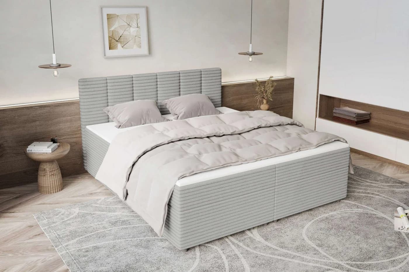 99rooms Boxspringbett Bergamo mit Topper Cordstoff AMBIENCE Grau - Bild 3