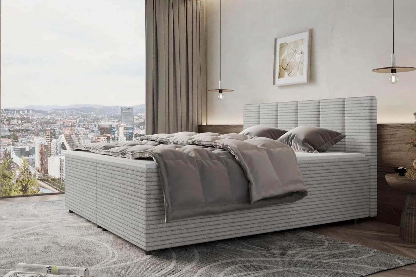 99rooms Boxspringbett Bergamo Hellgrau mit Topper - Bild 4