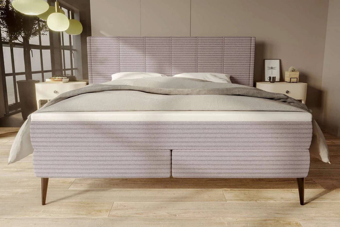 99rooms Boxspringbett Maven Cordstoff Pastellrosa mit Topper