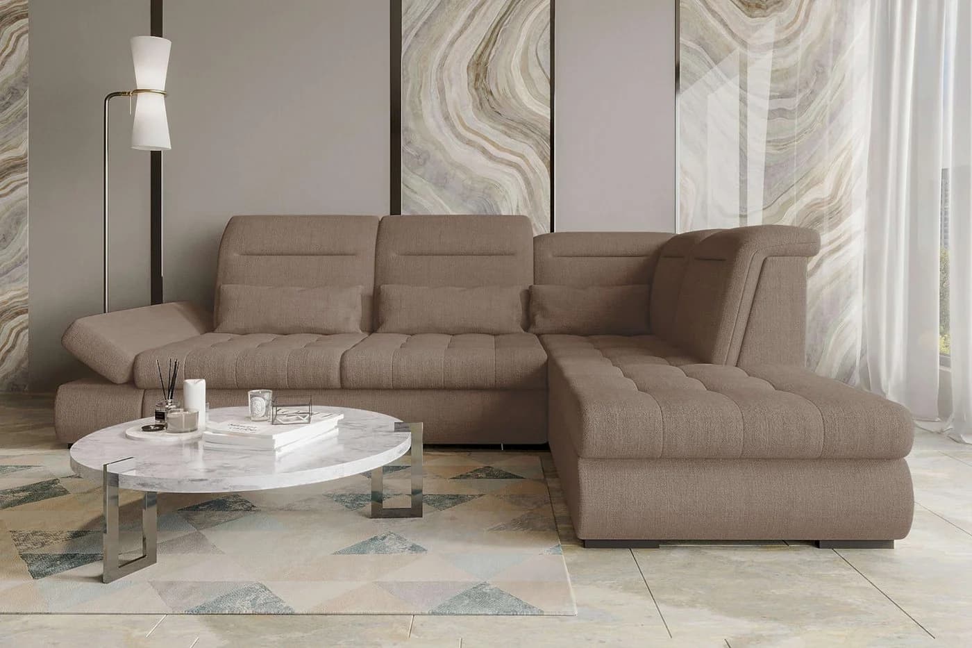 99rooms Ecksofa Toscana L-Form Bettfunktion Velours Antilope