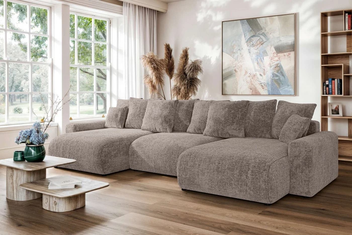 99rooms Wohnlandschaft Emilia Big-Sofa Taupe Chenille CREMONA Schlaffunktion