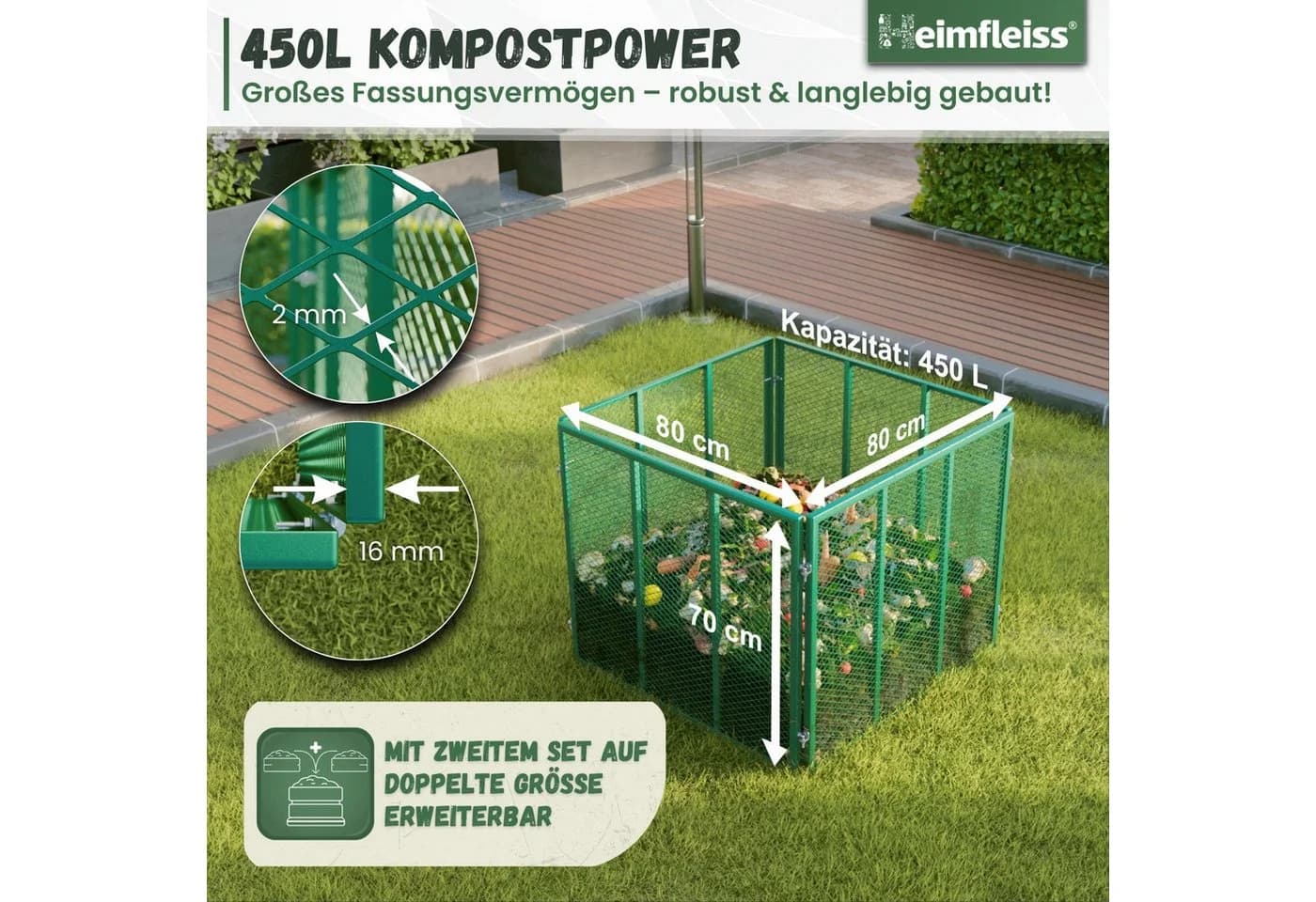 Heimfleiss® Metall Komposter 450L/750L Silber - Bild 3