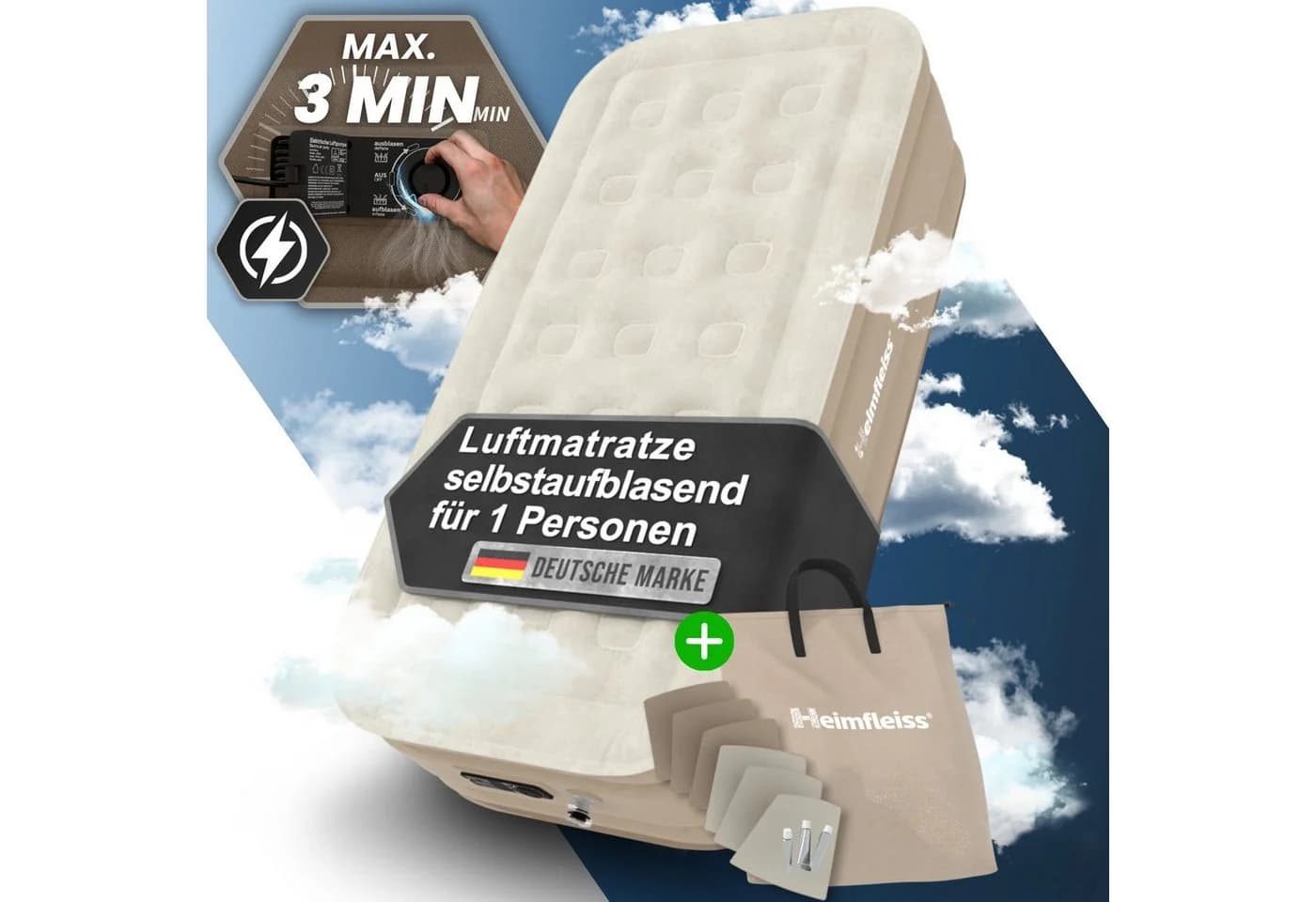 Heimfleiss® Luftmatratze Selbstaufblasend Camping Gästebett - Bild 2