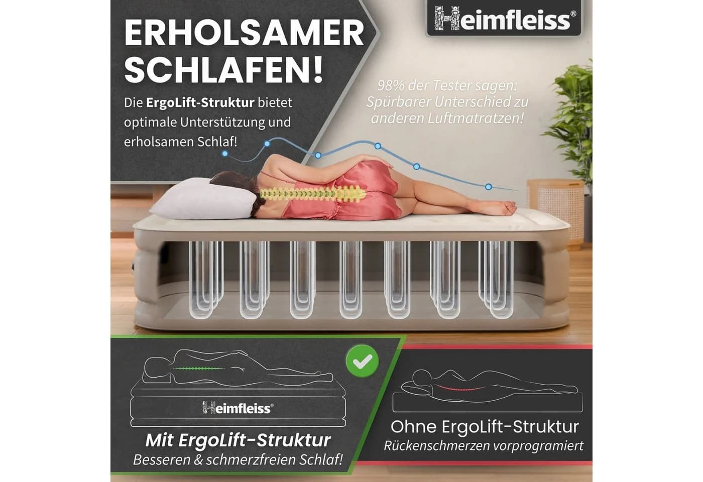 Heimfleiss® Luftmatratze Selbstaufblasend Camping Gästebett - Bild 3