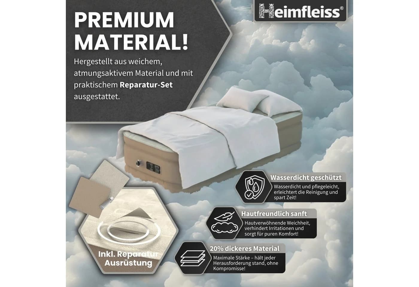Heimfleiss® Luftmatratze Selbstaufblasend Camping Gästebett - Bild 5