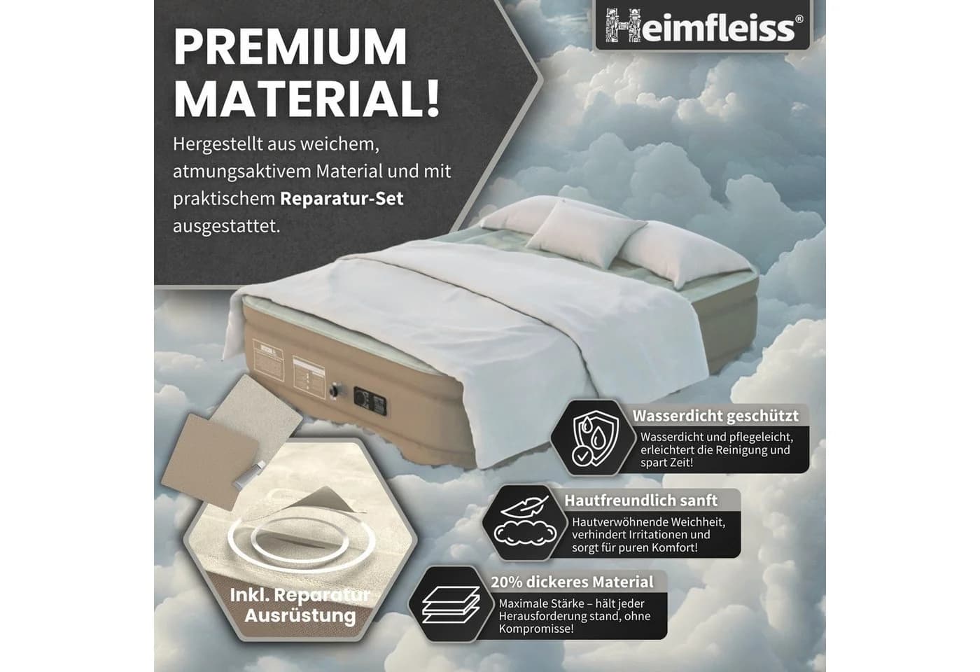 Heimfleiss® Luftmatratze Selbstaufblasend Camping Gästebett - Bild 5