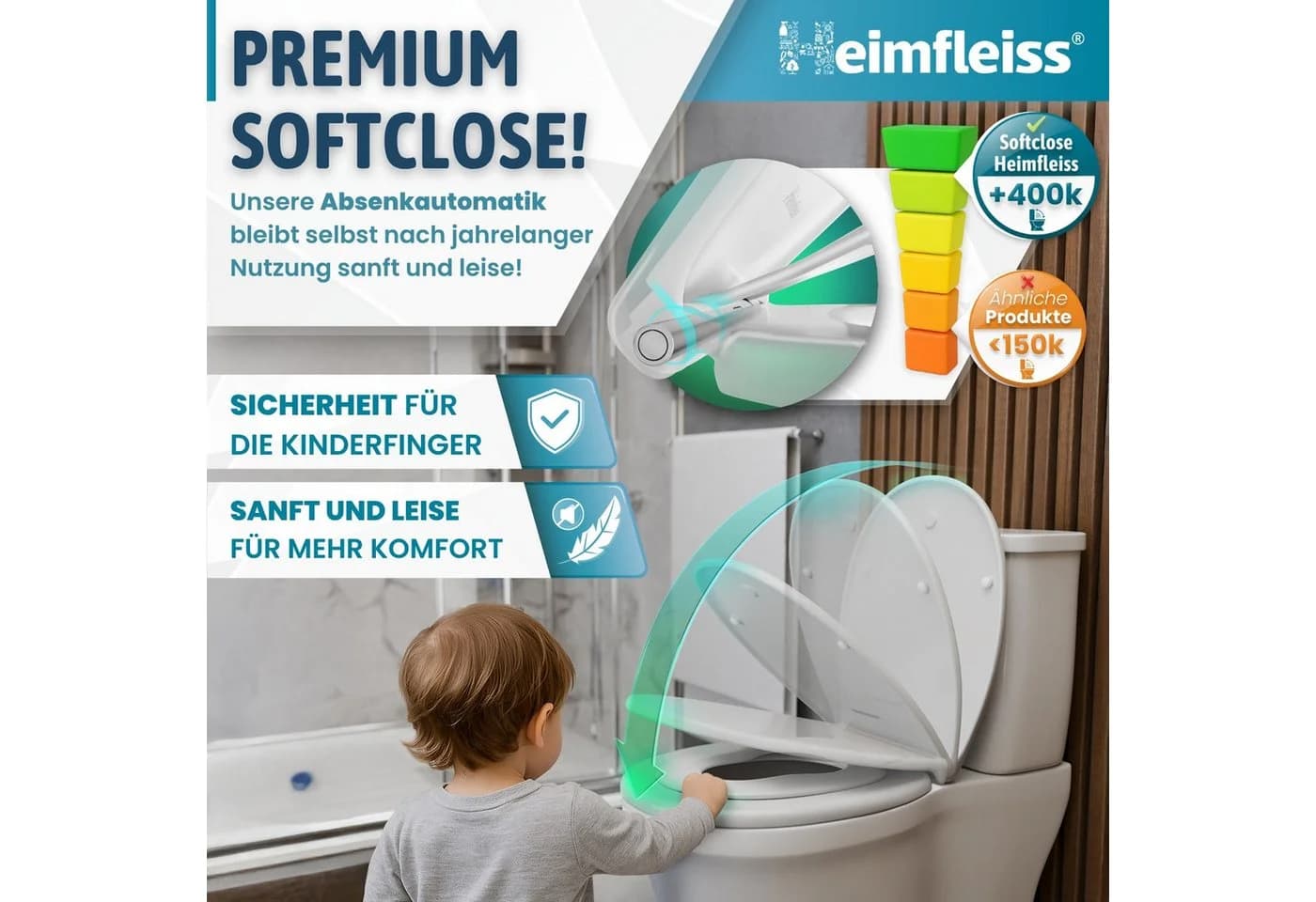 Heimfleiss® WC-Sitz mit Absenkautomatik, Oval, Weiß, Antibakteriell - Bild 3