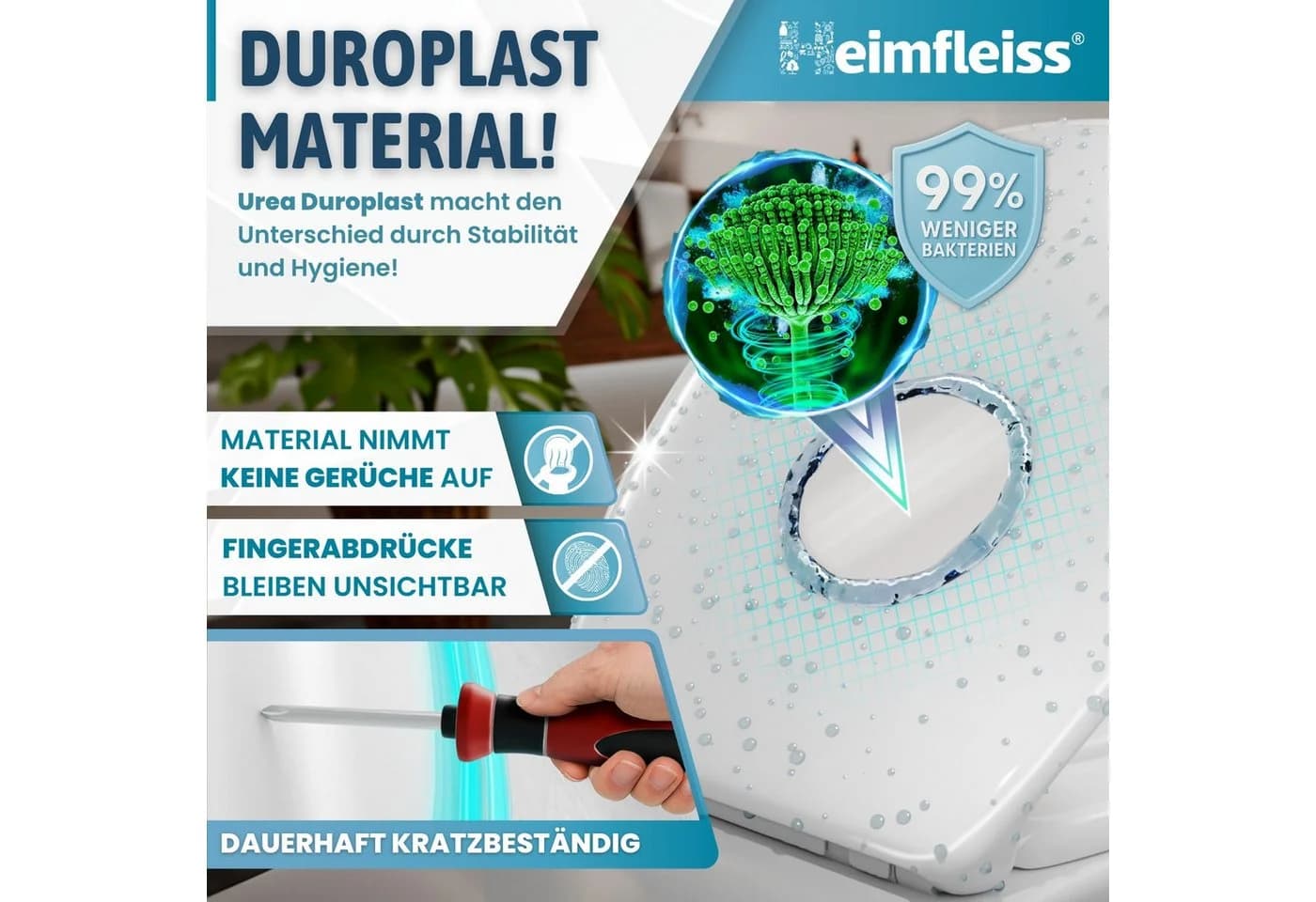 Heimfleiss® WC-Sitz mit Absenkautomatik, Oval, Weiß, Antibakteriell - Bild 5