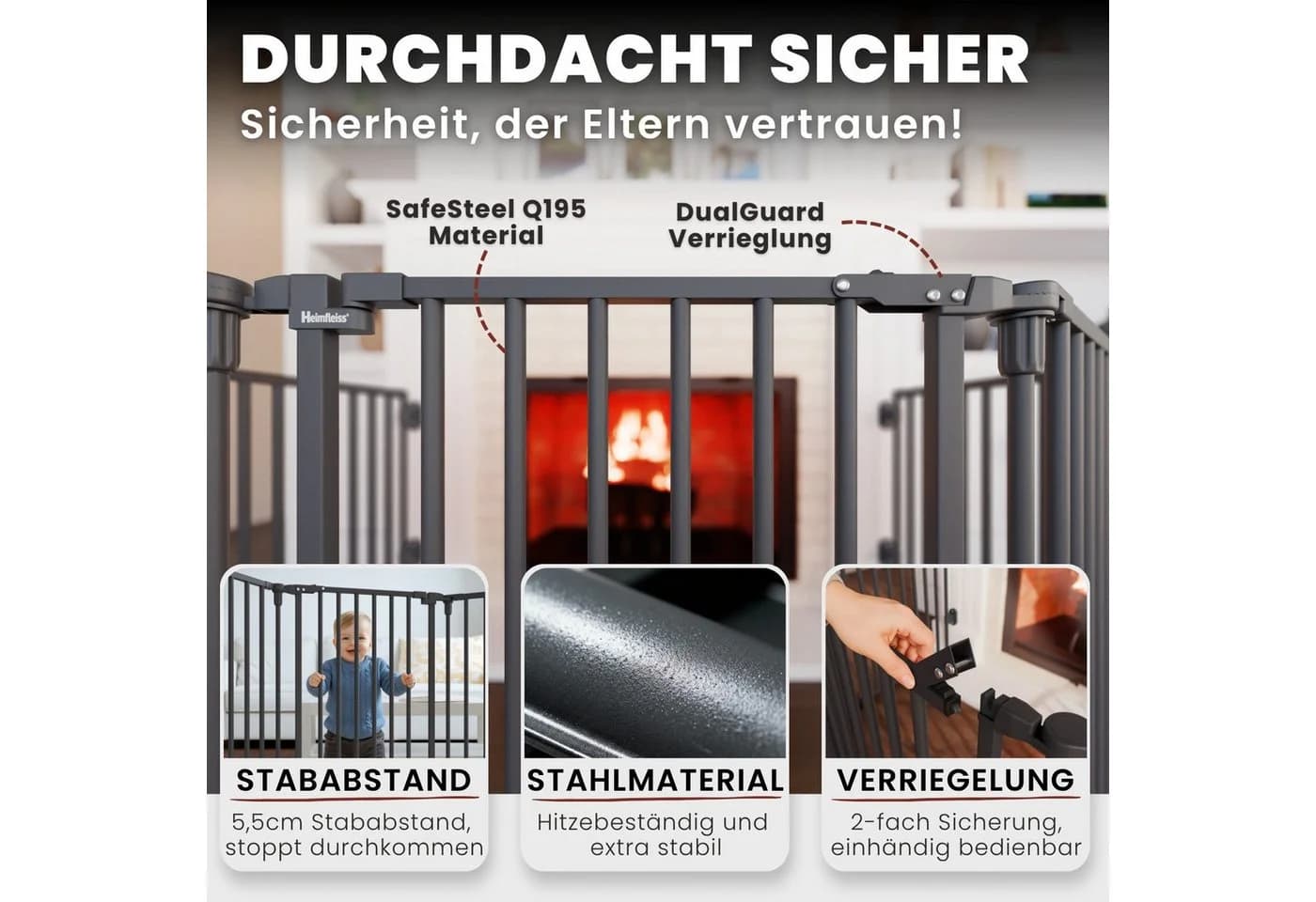 Heimfleiss Ofenschutzgitter Anthrazit 5-teilig - Bild 3