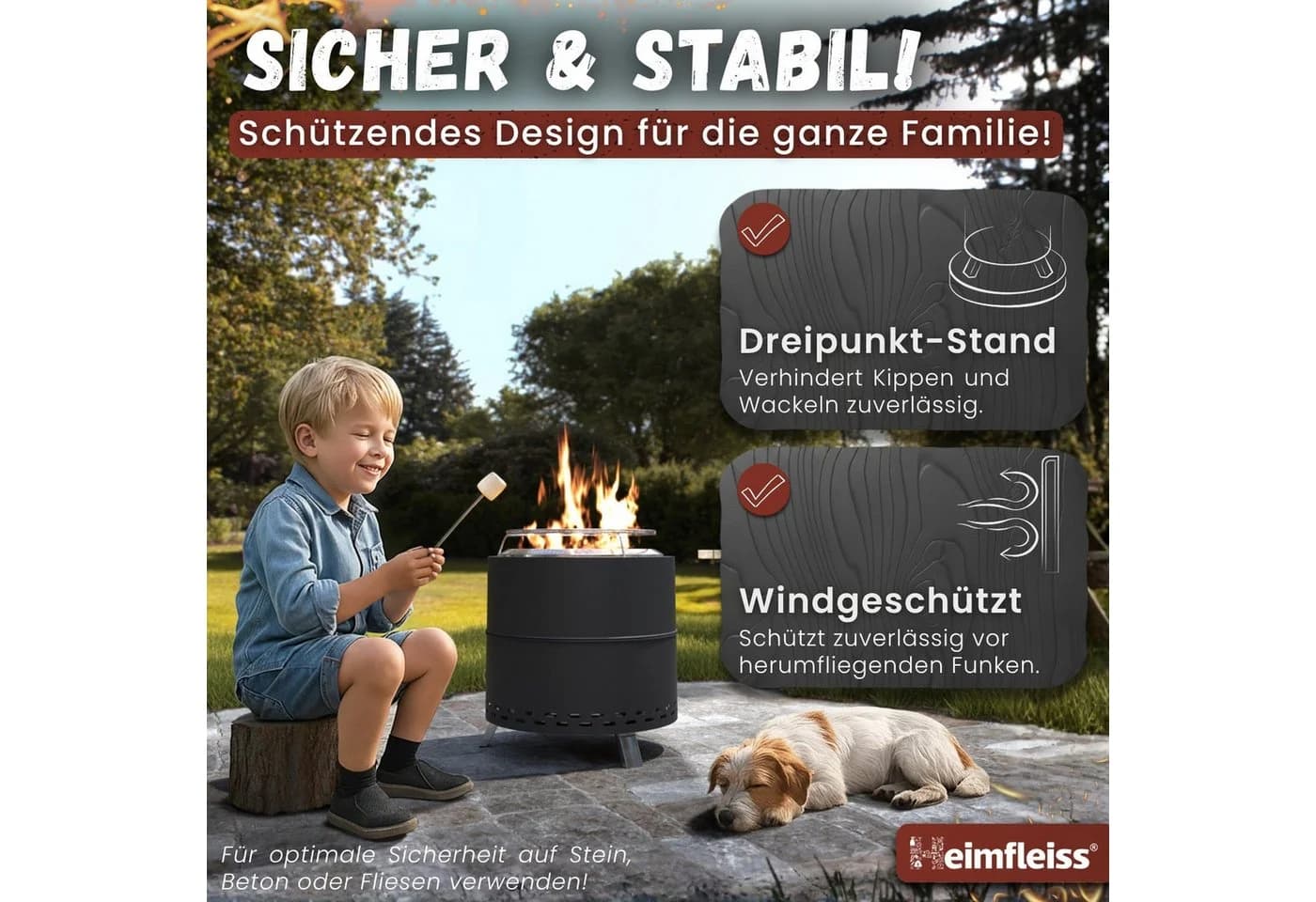 Heimfleiss® Feuerschale Schwarz Rauchfrei mit Grillrost Edelstahl - Bild 5