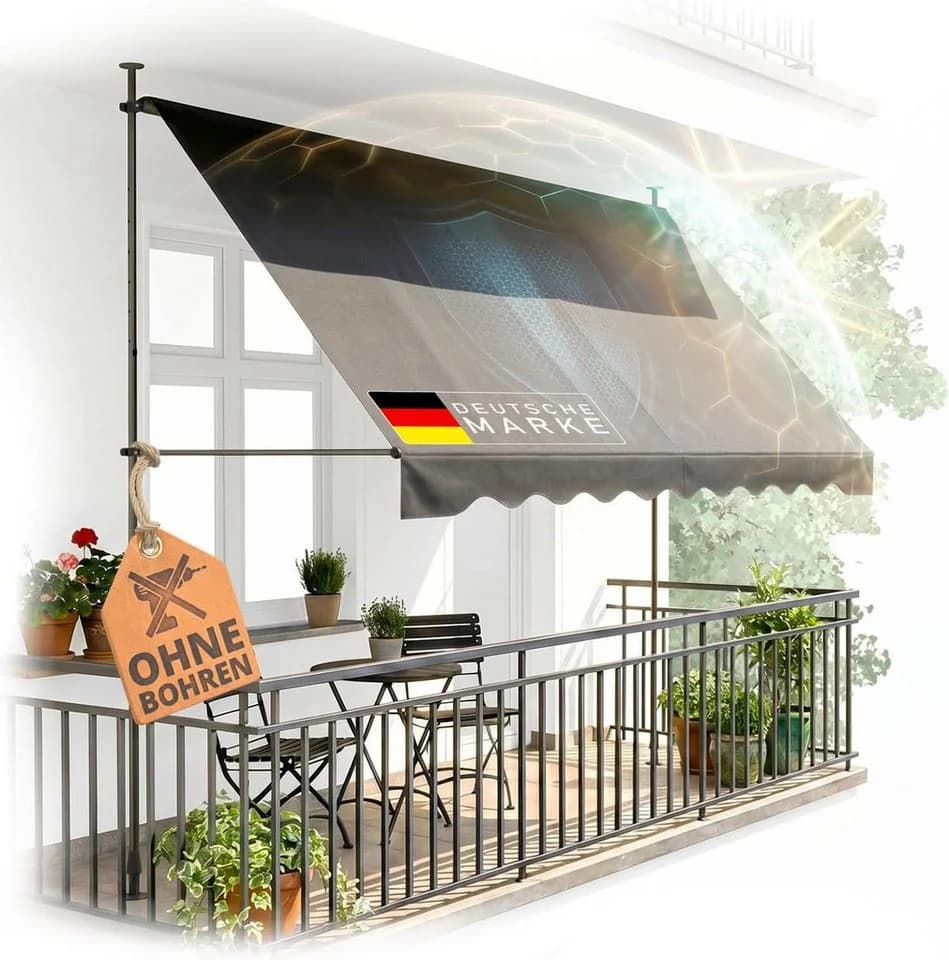 Heimfleiss Klemmmarkise Balkon ohne Bohren Anthrazit UPF 50+ - Bild 2