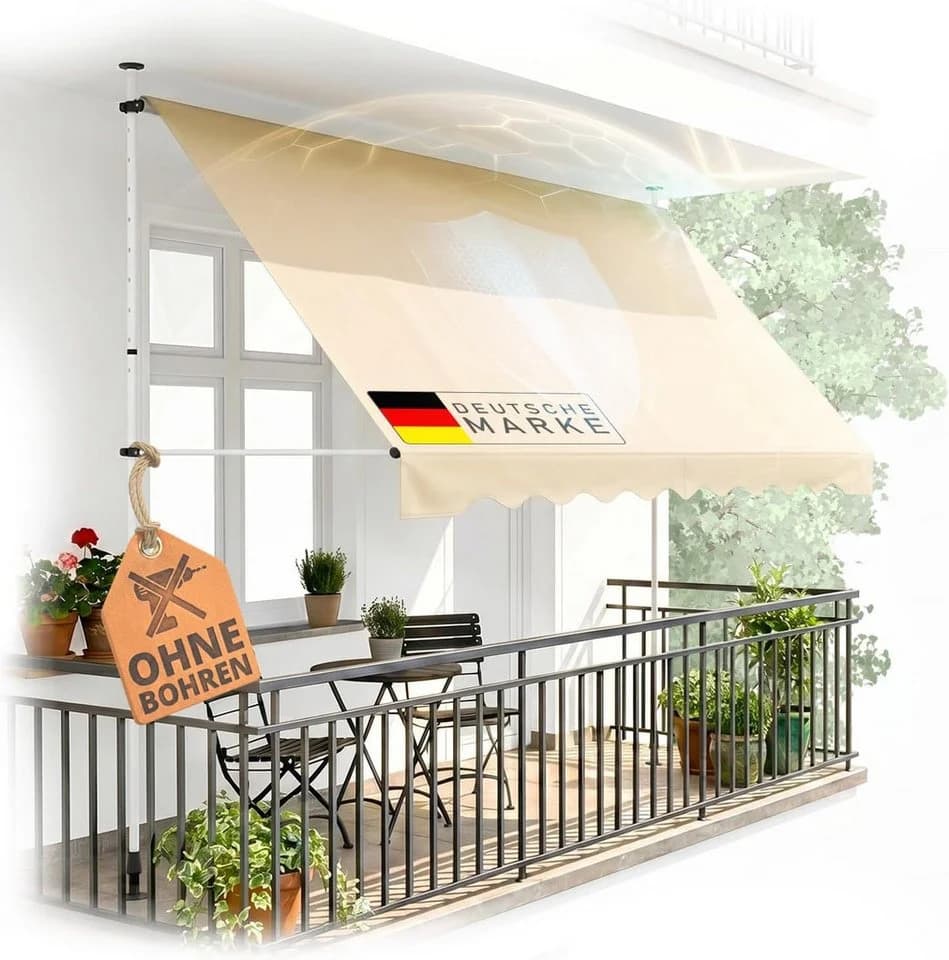 Heimfleiss Klemmmarkise Balkon ohne Bohren Beige UPF 50+ - Bild 2