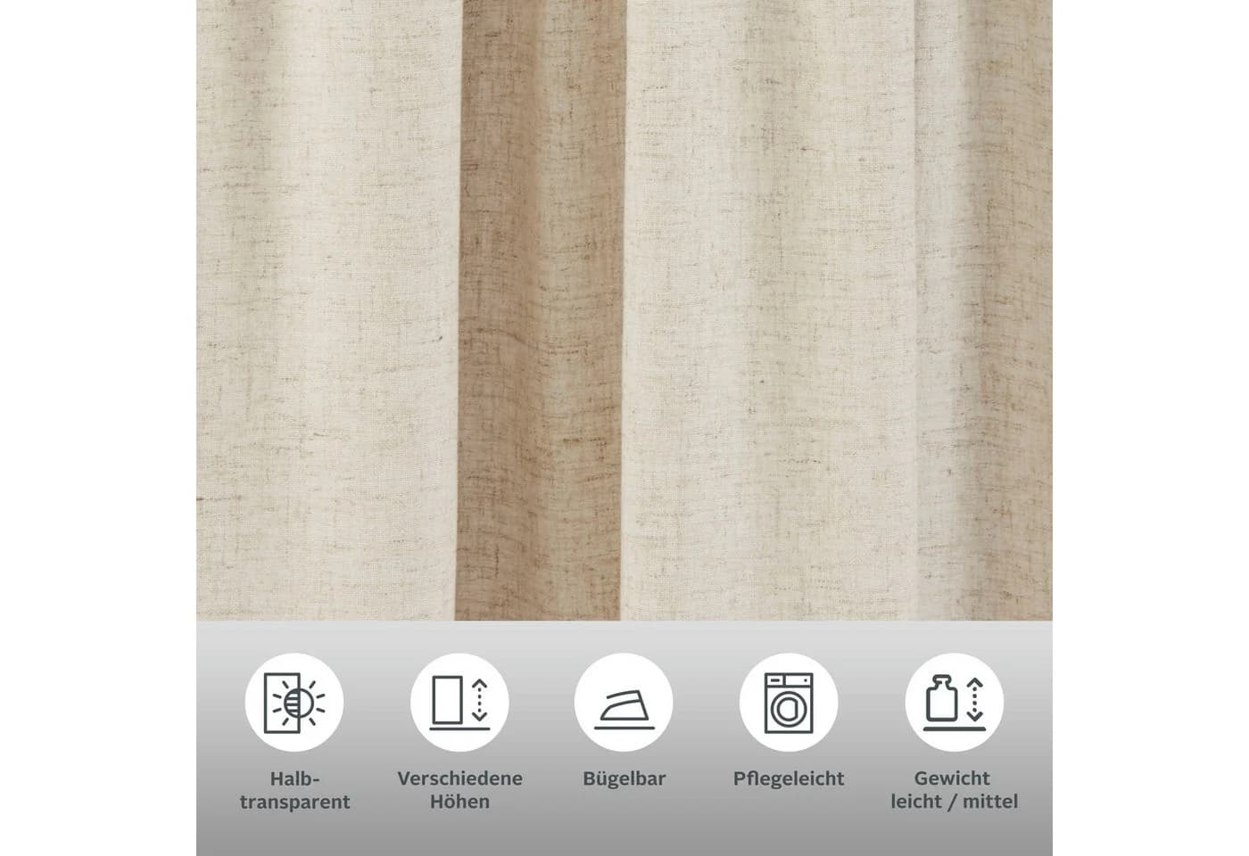 Beige Leinenlook Gardine mit Streifenmuster
