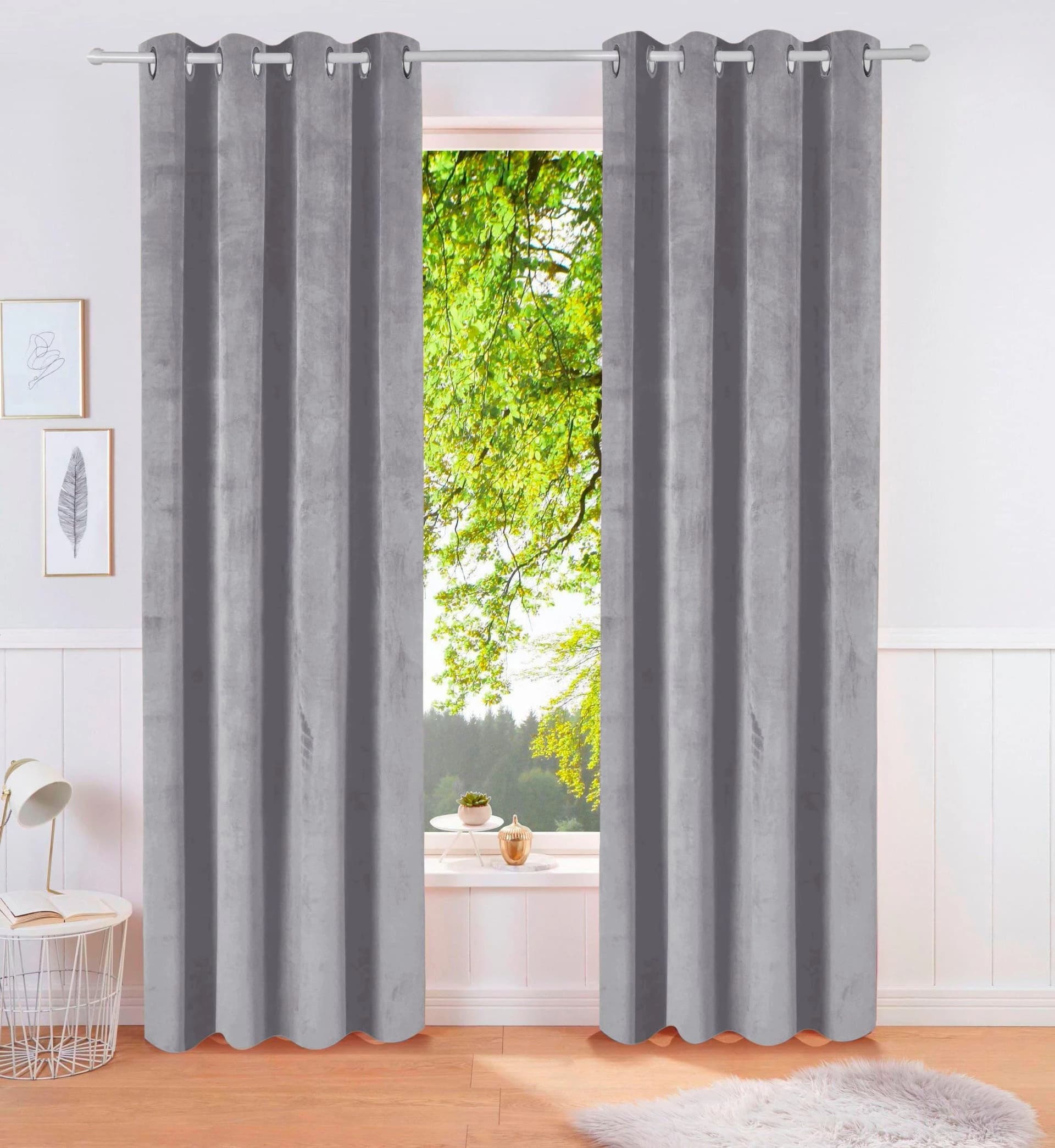 Samt Vorhang "Samt Ladina" Grau LeGer Home by Lena Gercke
