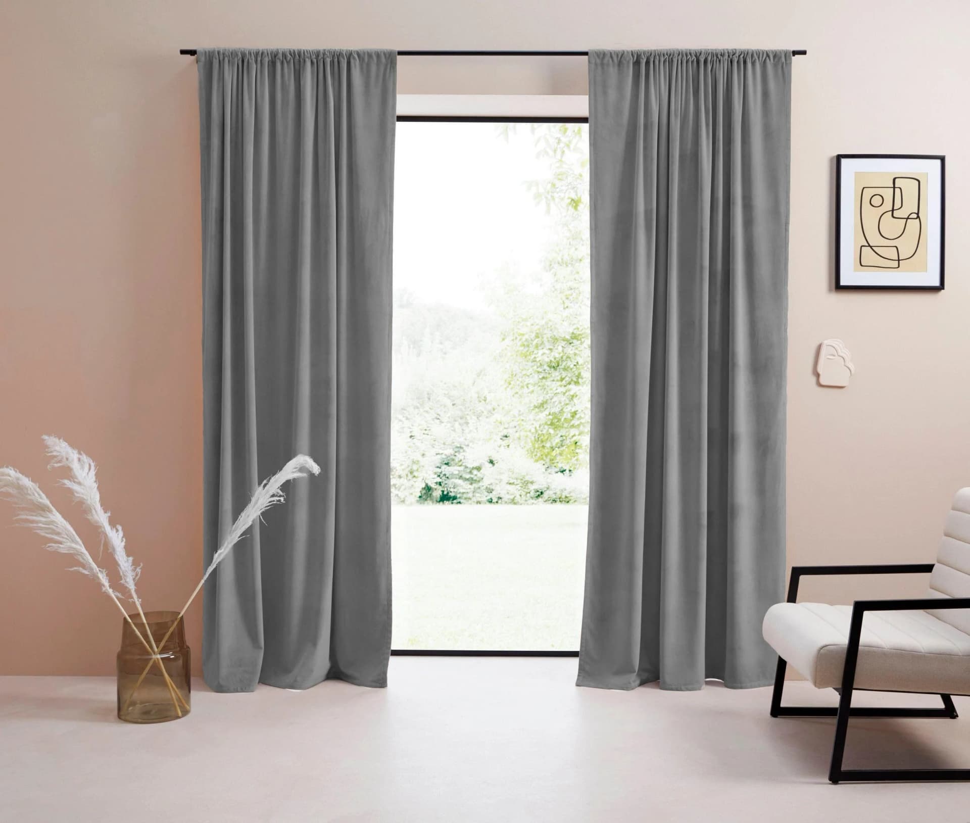 Vorhang "Samt Ladina" Grau LeGer Home by Lena Gercke
