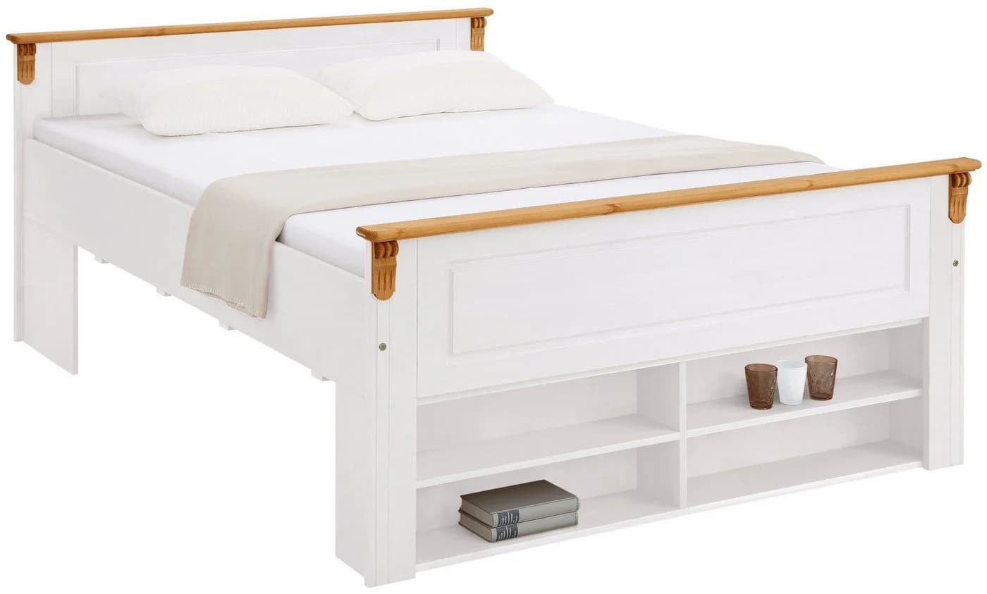 OTTO HOME Massivholzbett Tessin weiß/honig Landhausstil Stauraum - Bild 2