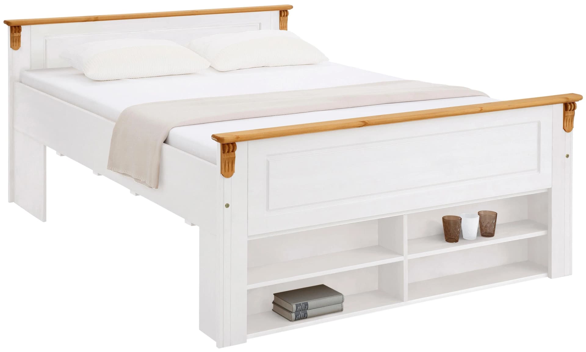 OTTO HOME Massivholzbett Tessin weiß/honig Landhausstil Stauraum - Bild 4