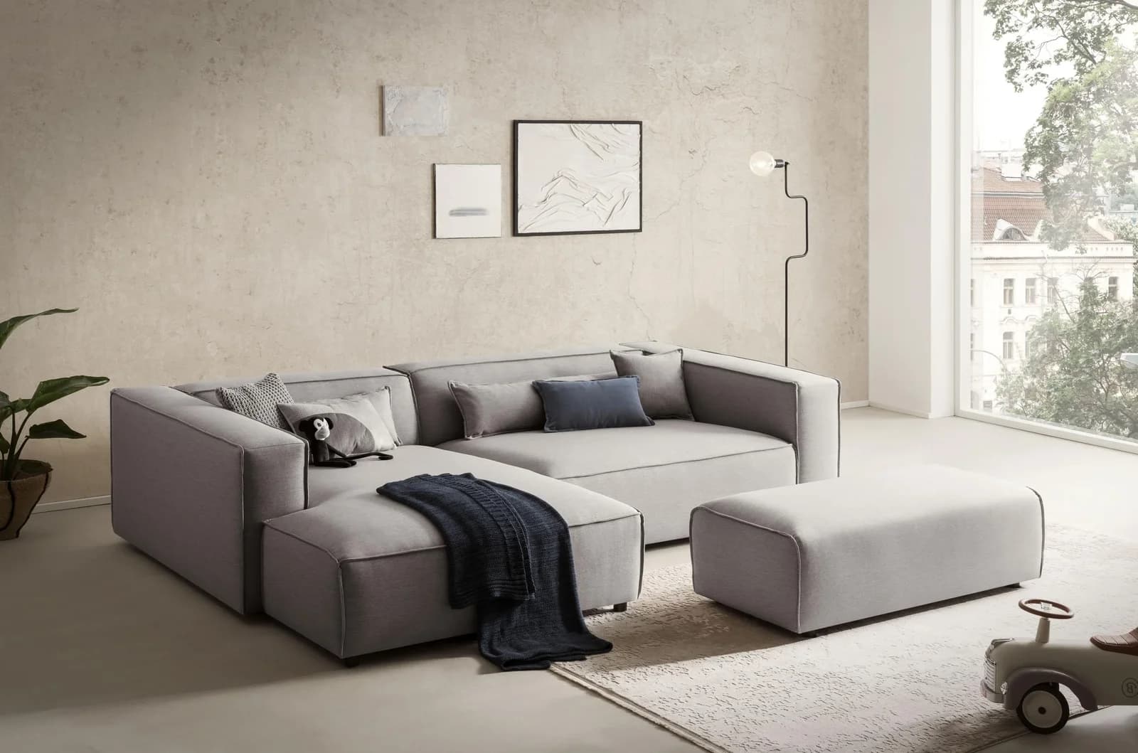 LeGer Home Ecksofa PIARA XXL Silbergrau mit Schlaffunktion