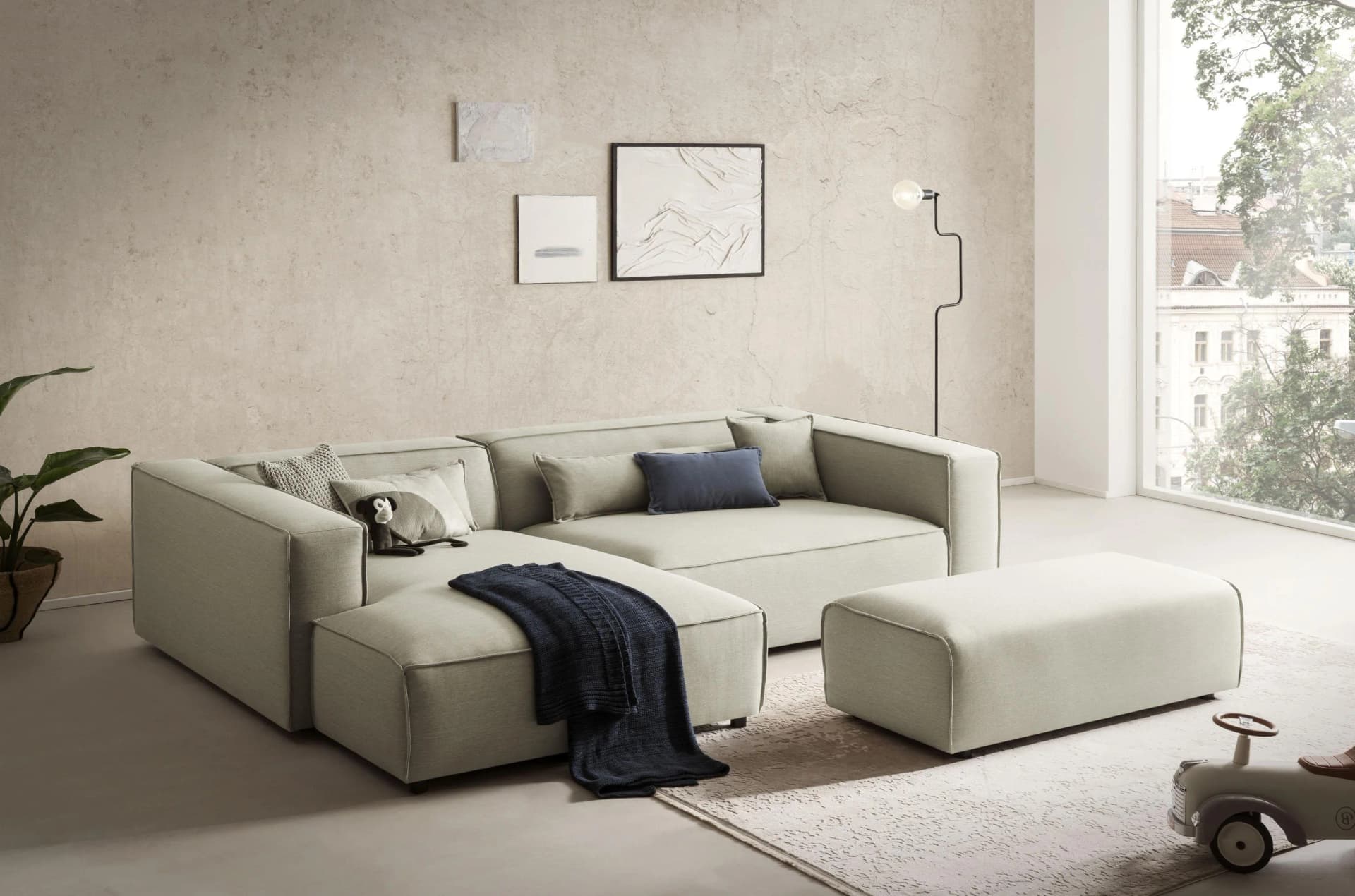 LeGer Home Ecksofa PIARA XXL L-Form mit Schlaffunktion Hellgrün