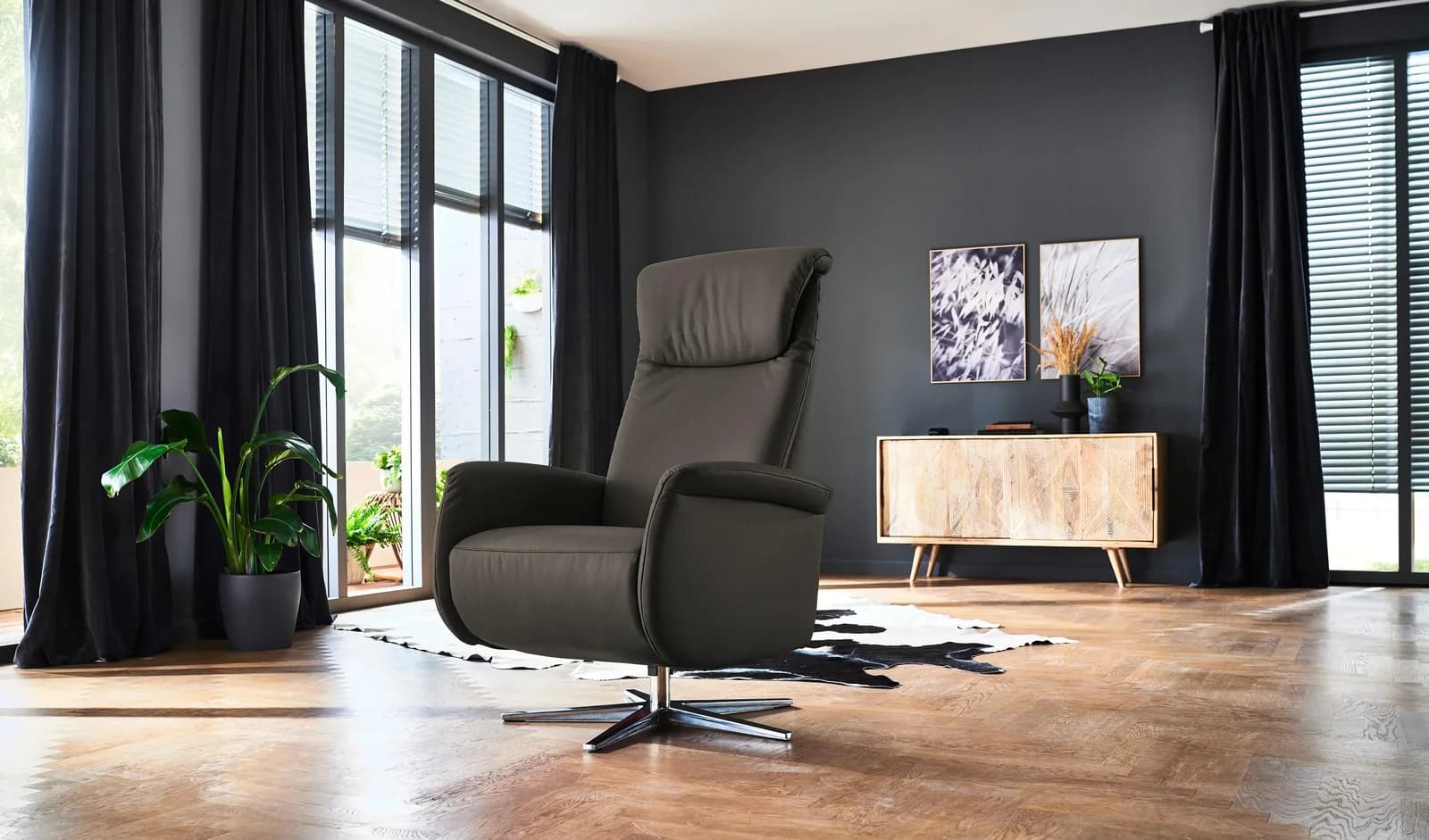 HOME AFFAIRE Relaxsessel Cartore Grau Leder Chromfuß