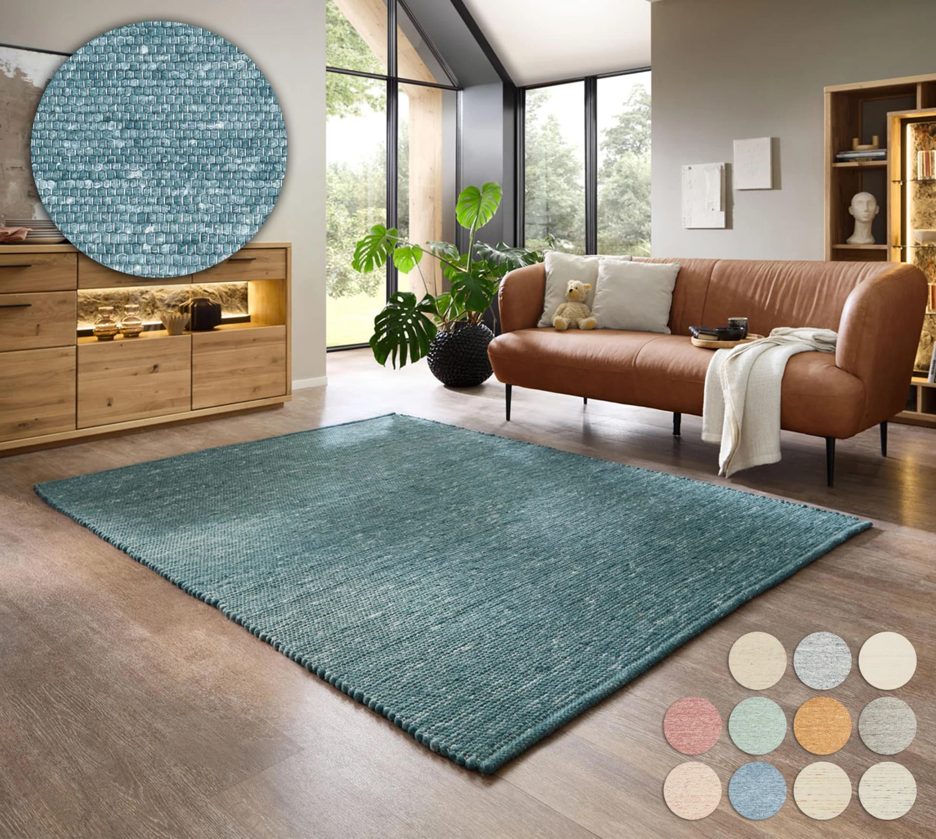 OTTO HOME Wollteppich Pirker Blau Handgewebt