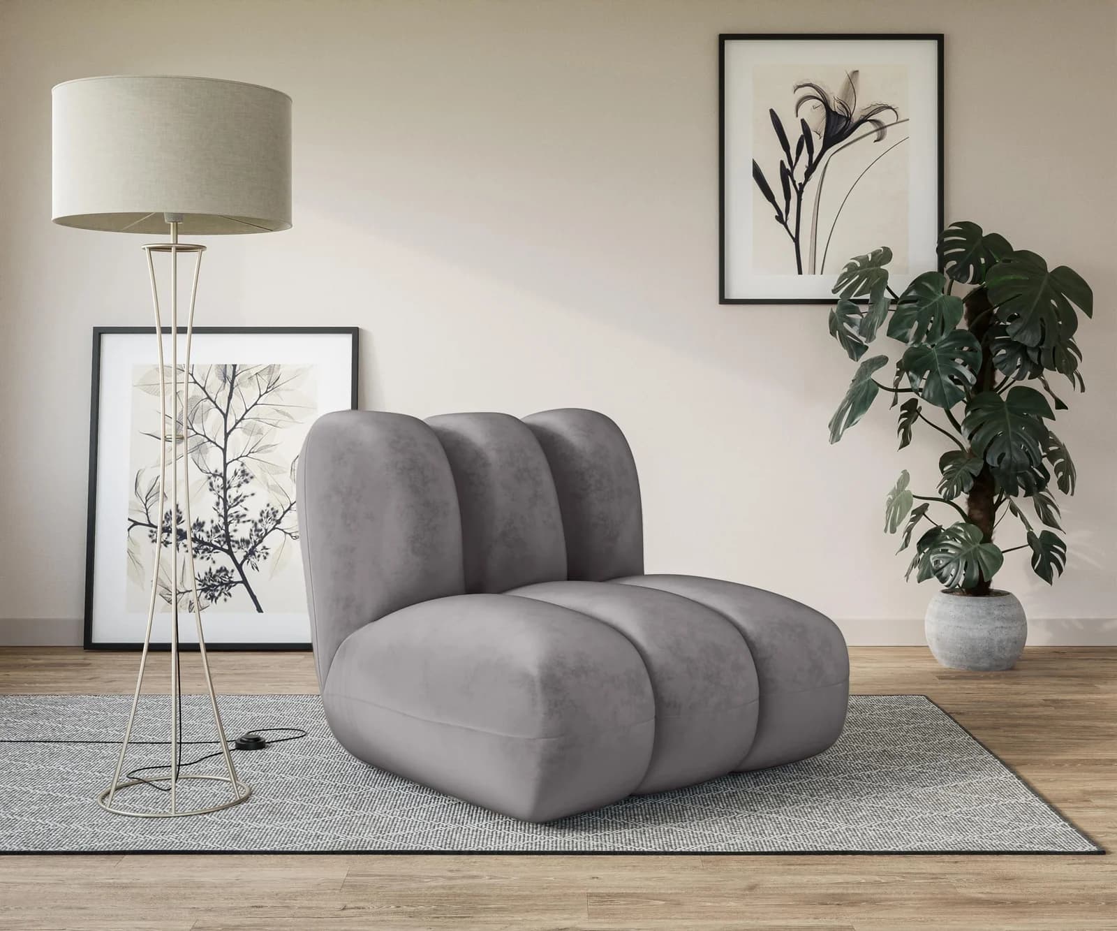 LeGer Home Priya Loungesessel Grau Samtoptik Modern