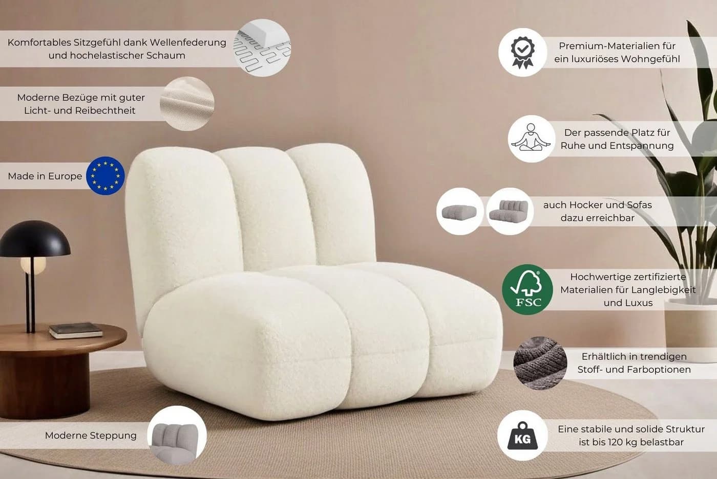 LeGer Home Priya Loungesessel Beige Bouclé Modern - Bild 3