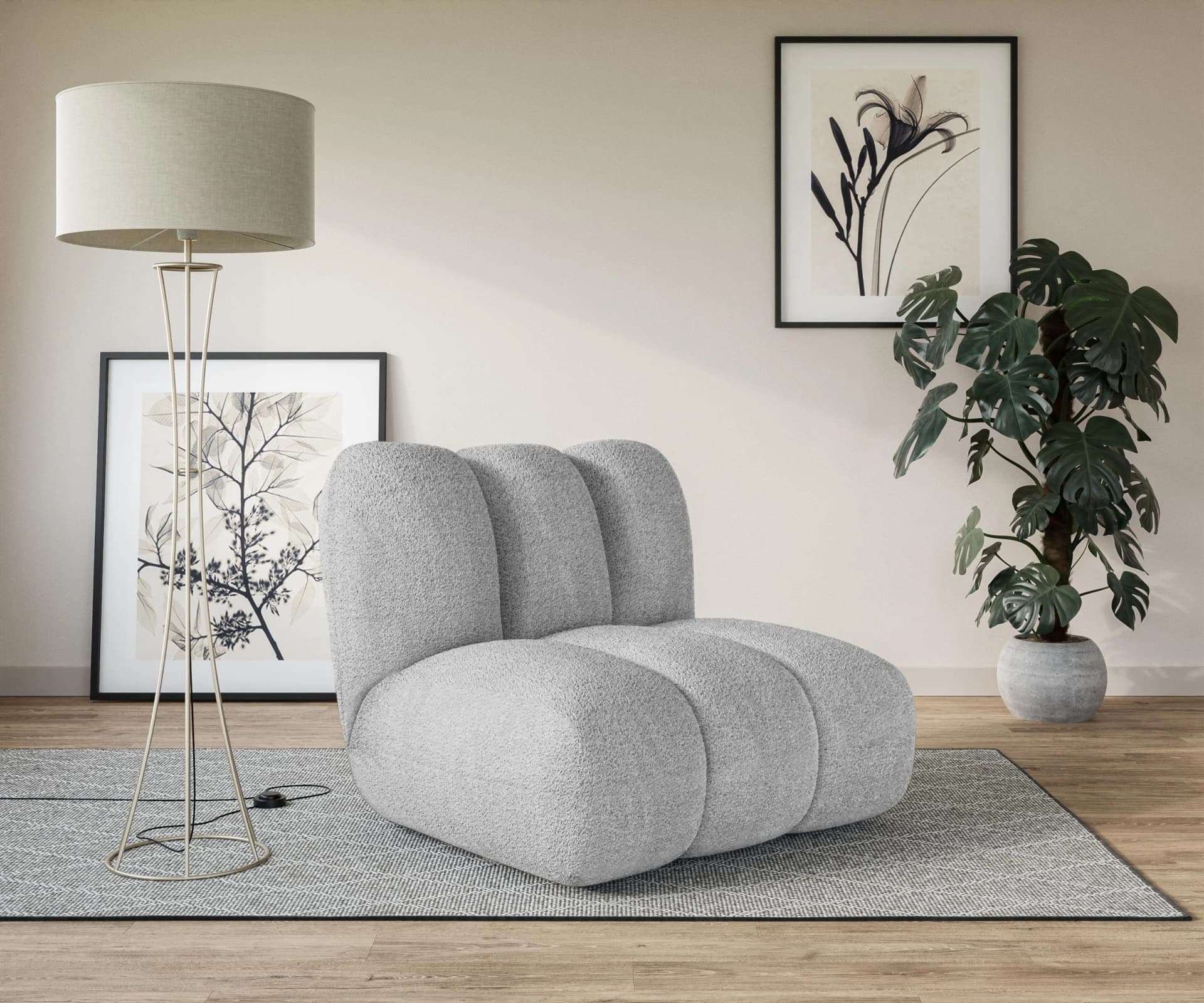 LeGer Home Loungesessel Priya Bouclé hellgrau