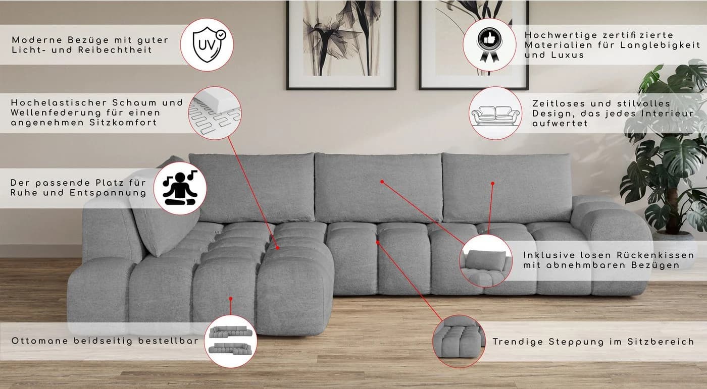 OTTO HOME AZITA Ecksofa L-Form Beige Samtoptik - Bild 3