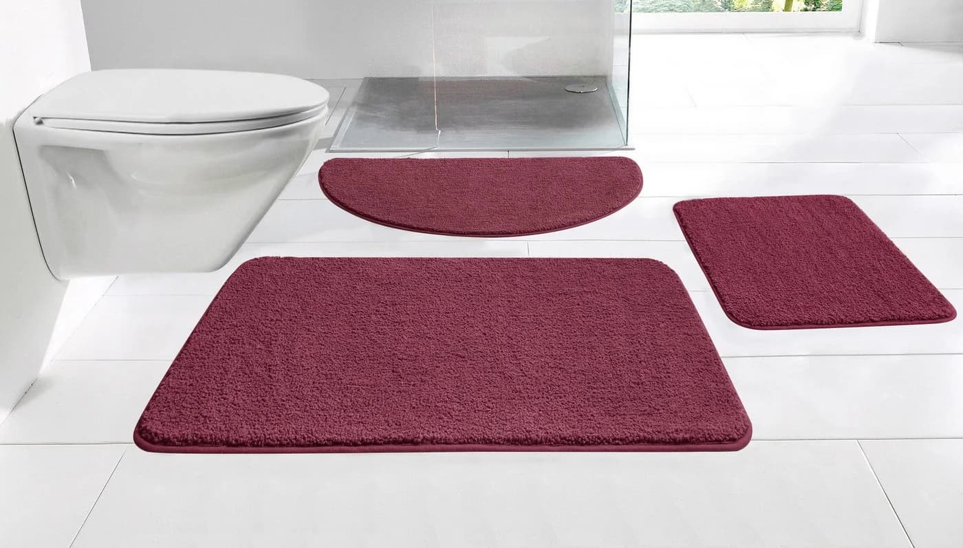 Badematte Polyester Rot (Bordeaux) Uni Rechteckig Halbrund - Bild 2