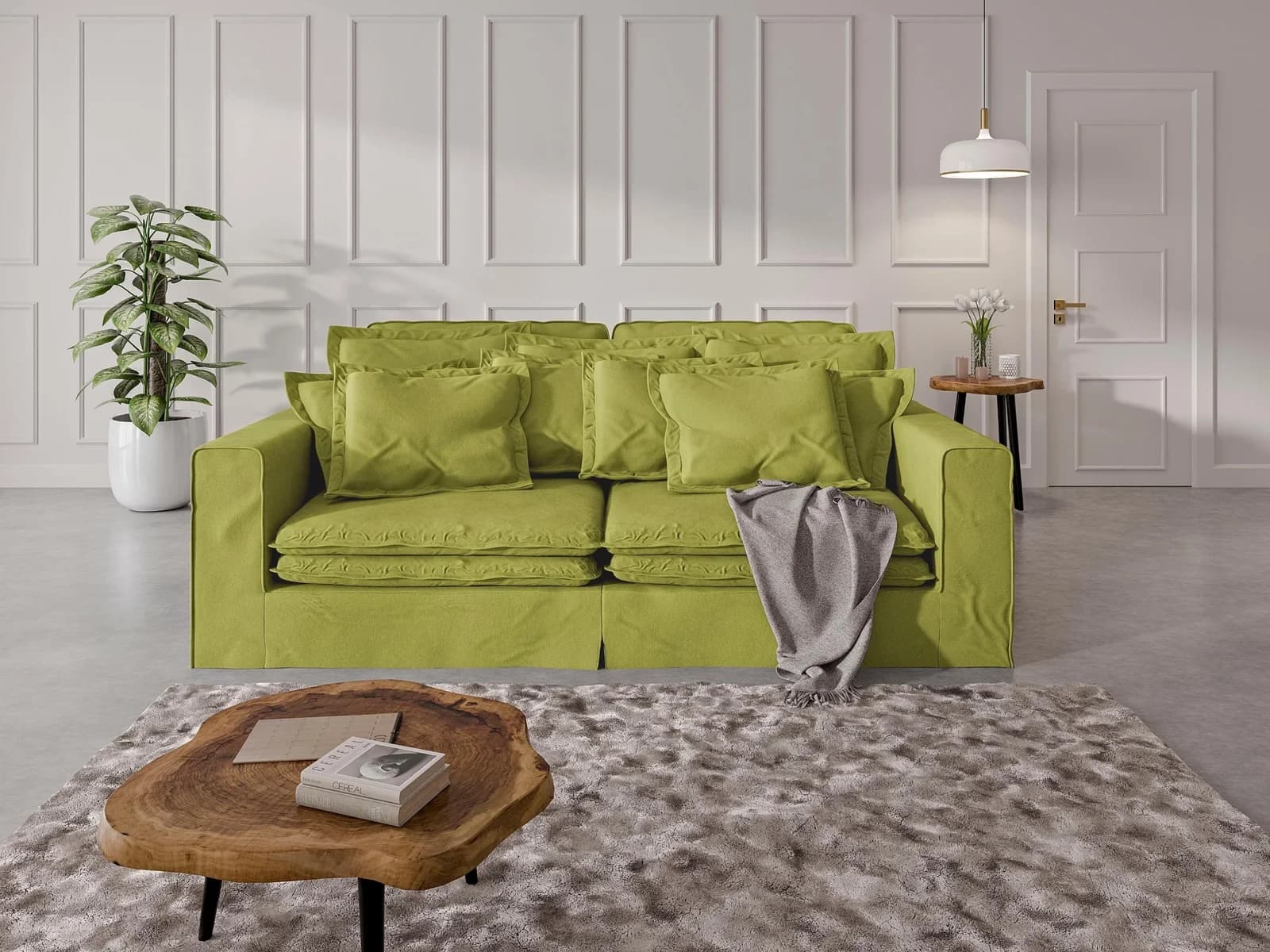 Home Affaire ALISSAS 4-Sitzer Sofa Grün mit Kissen und Taschen