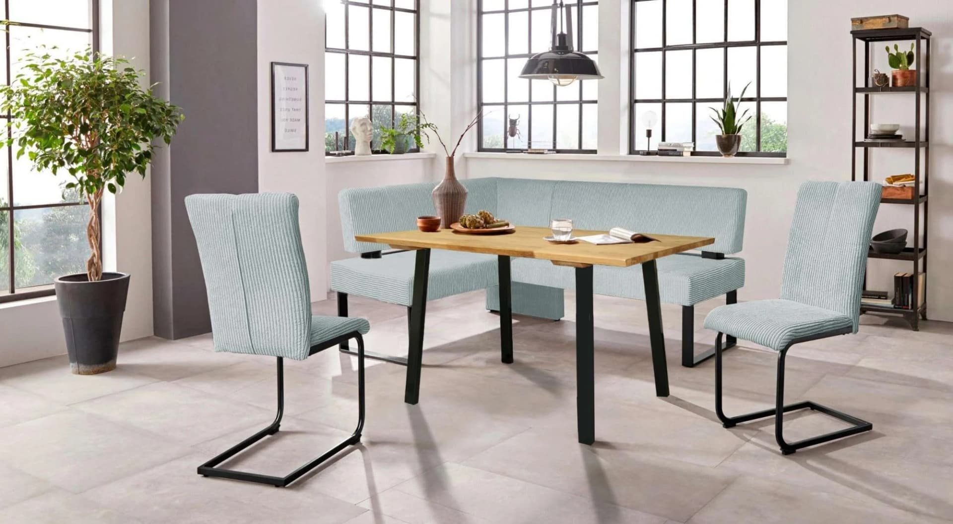 OTTO HOME Oliver Eckbankgruppe 4-tlg. Hellblau/Schwarz Eiche