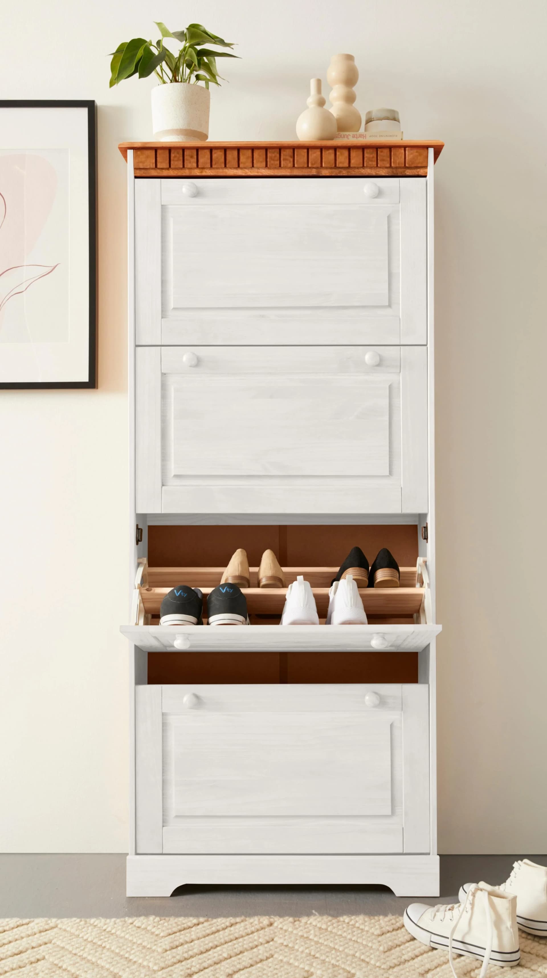 OTTO HOME Schuhschrank Lisa Weiß 4 Klappen FSC Holz